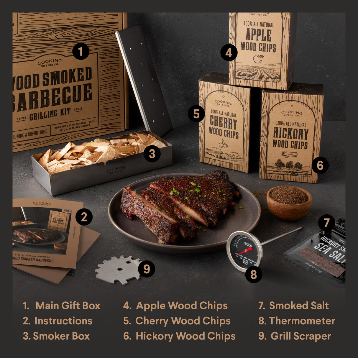 Wood Smoked BBQ Accessories Grill Set with Grilling Accessories as Birthday Gifts for Men Who Have Everything Dad Retirement Gift Idea Gadgets for Griller Husband Who Loves Outdoor Cooking of Barbecue Cooking Gift Set