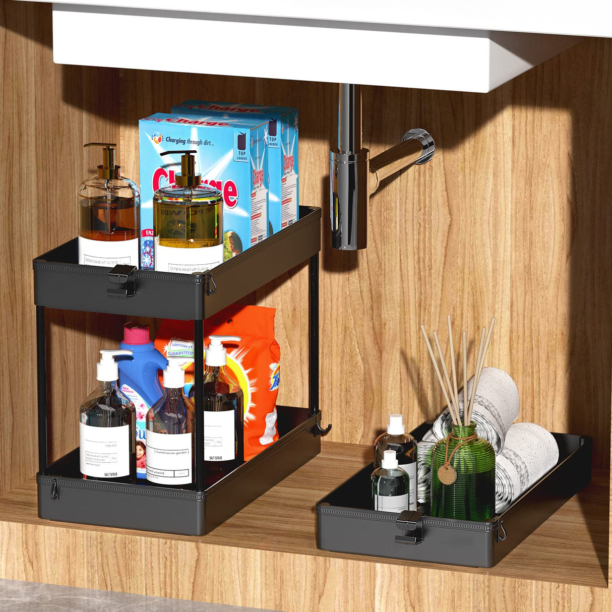 SPACEKEEPER Storage Rolling Cart 3 Tier, Laundry Room Organization Bathroom Cart Organizer Utility Mobile Shelving Unit Multi-Functional Shelves for Office, Kitchen, Black SPACEKEEPER