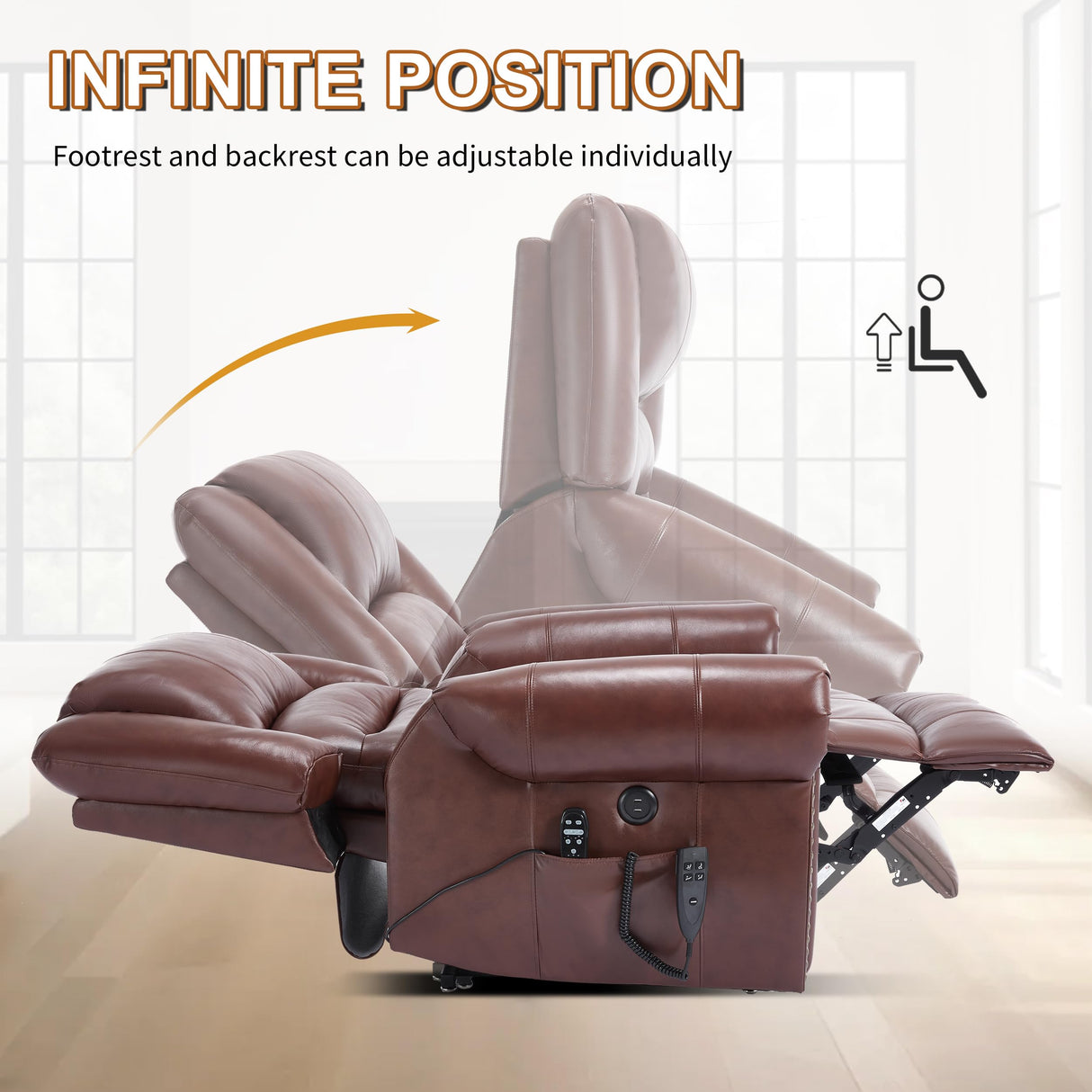 Power Lift Recliner Chair for Elderly, Dual Motor Massage Recliner with Lumbar Heat, Heavy Duty Motion Mechanism Lift Chair with Charge Ports, Genuine Leather - Red Luxlen