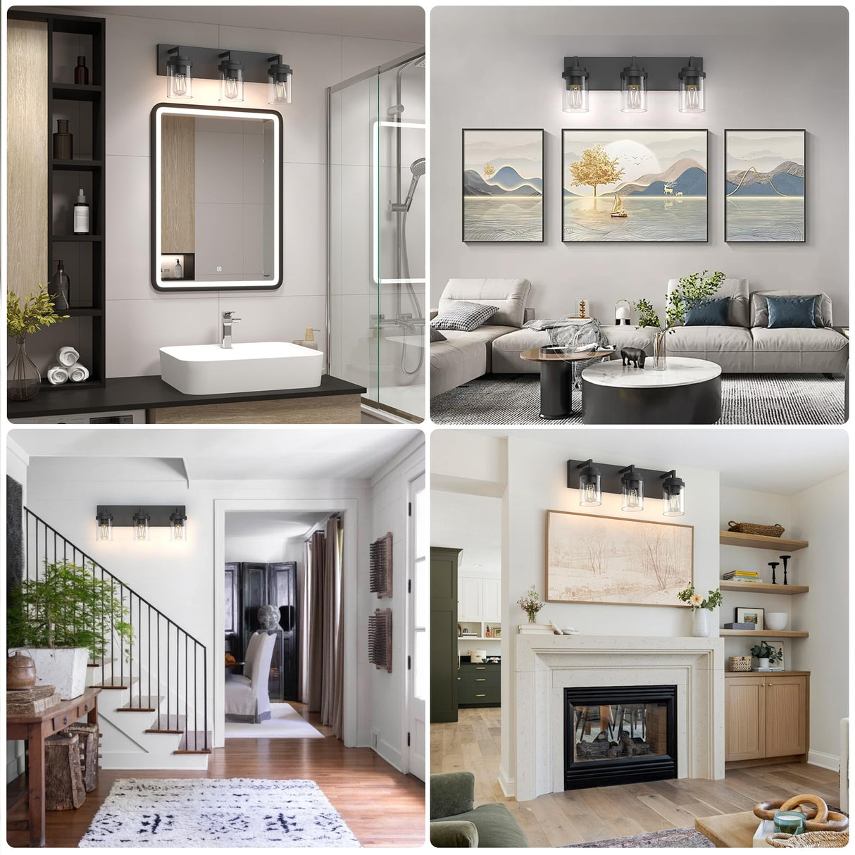 Espird Bathroom Vanity Light, 3 Light Matte Black Vanity Lights with Clear Glass Shade, 22in Modern Wall Sconces, Bathroom Lighting Fixtures Over Mirror for Living Room Espird