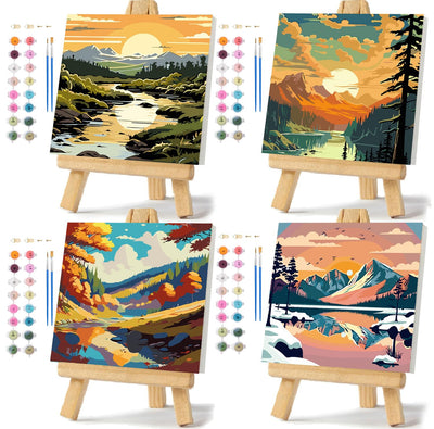 4 Pack Framed Paint by Numbers Kit for Adults 12x12inch-Landscape Paint by Numbers Kit with Framed, DIY Painting by Number with Canvas Oil Painting for Gift Home Wall Decor (30x30cm, without Easel)