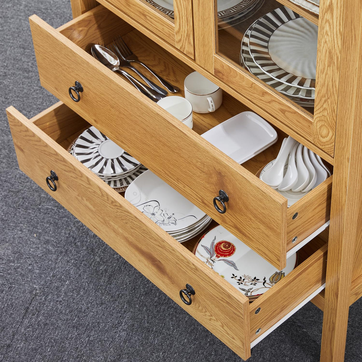 MECHYIN Arched Cabinet, 71" Tall Modern Storage Cabinet, Arched Kitchen Pantry Cabinet, Arched Bookshelf with Doors and Drawer, Wooden Storage Cabinet for Living Room, Kitchen, Dining Room (Natrual) MECHYIN