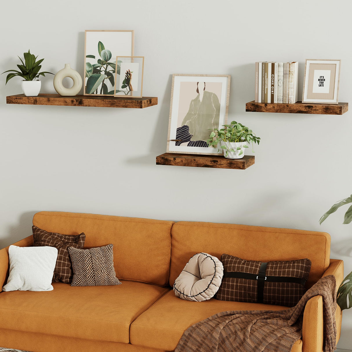 Bathroom Long Floating Shelves for Wall,Extra Deeper & Thicker Wall Mounted Storage Shelf for Living Room, Kitchen, Farmhouse,Wall Shelves with Invisible Brackets,Set of 2, Rustic Brown Vivelove