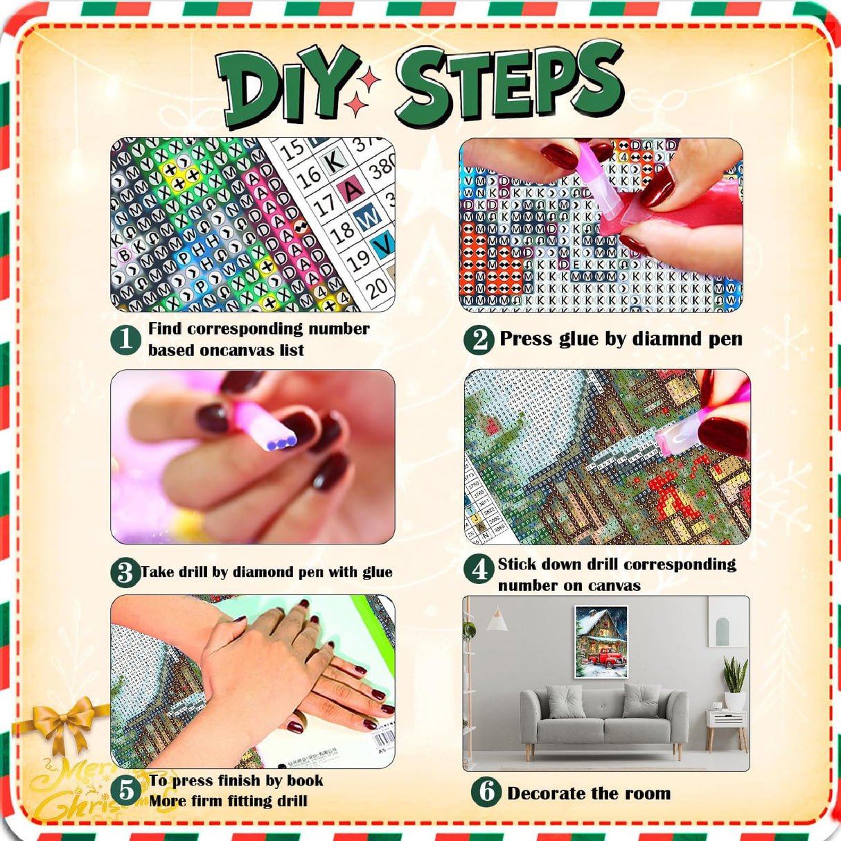 askkqtx Christmas Diamond Art Kits for Adults, Red Truck Diamond Painting Kits for Beginners, DIY 5D Full Drill Round Crystal Rhinestone Gem Art Craft for Gift Home Wall Decor 12x16 Inch askkqtx