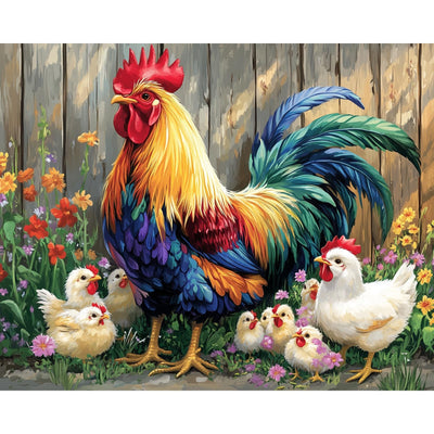 JATOK Paint by Numbers Kits for Adults, Painting Kits for Beginners On Clear Colored Canvas, Easy DIY Acrylic Pigment Drawing Paintwork for Home Wall Decor, Farm Chicken 40x50cm/16X20in (No Frame)