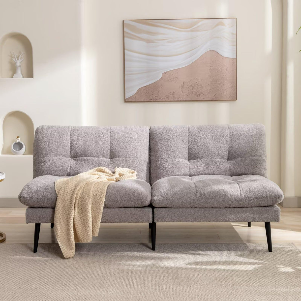 Siiejia Futon Sofa Bed, Convertible Sleeper Futon Couch Bed Adjustable Backrest Couch Splitback Modern Loveseat Small Sofa for Living Room, Apartment, Office, Bedroom, Grey Siiejia