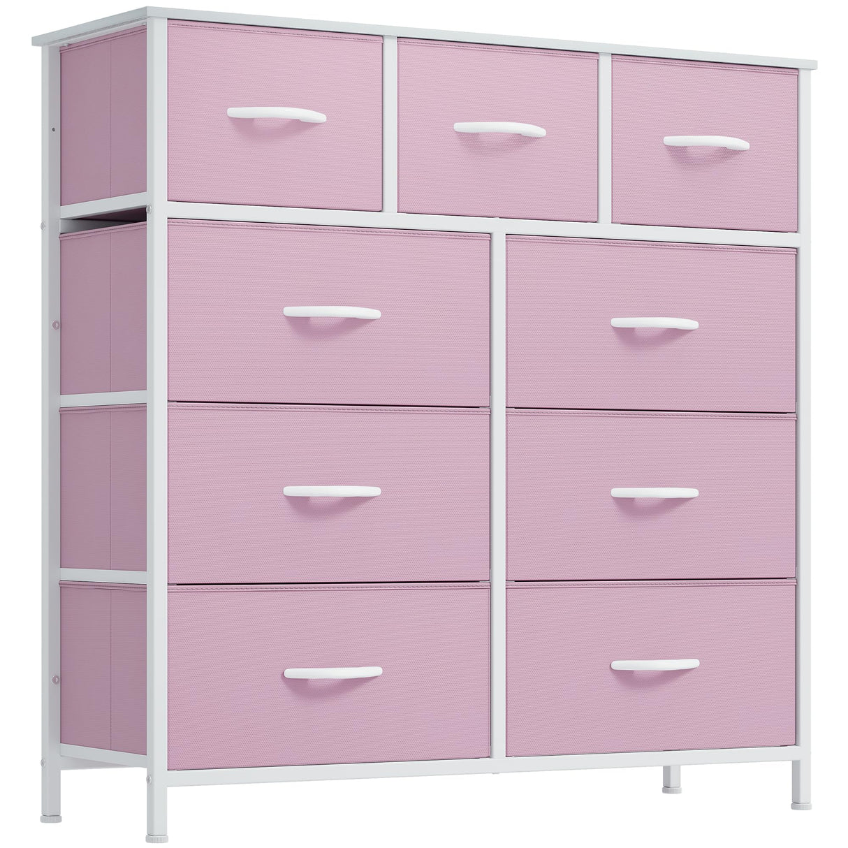 YITAHOME Dresser for Bedroom with 9 Drawers, Fabric Storage Dresser, Closet Dresser & Chest of Drawers for Living Room, Closets - Sturdy Steel Frame, Wooden Top & Easy Pull Fabric Bins(Rose Pink) YITAHOME