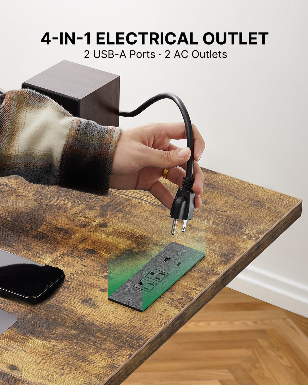 Marsail 63×55 in Electric Corner L-Shaped Standing Desk with 4-in 1 Electical Outlet, Computer Desk with Headphone Hook, Memory Sit Stand up Home Office Table, Ergonomic Gaming Table,Brown Marsail