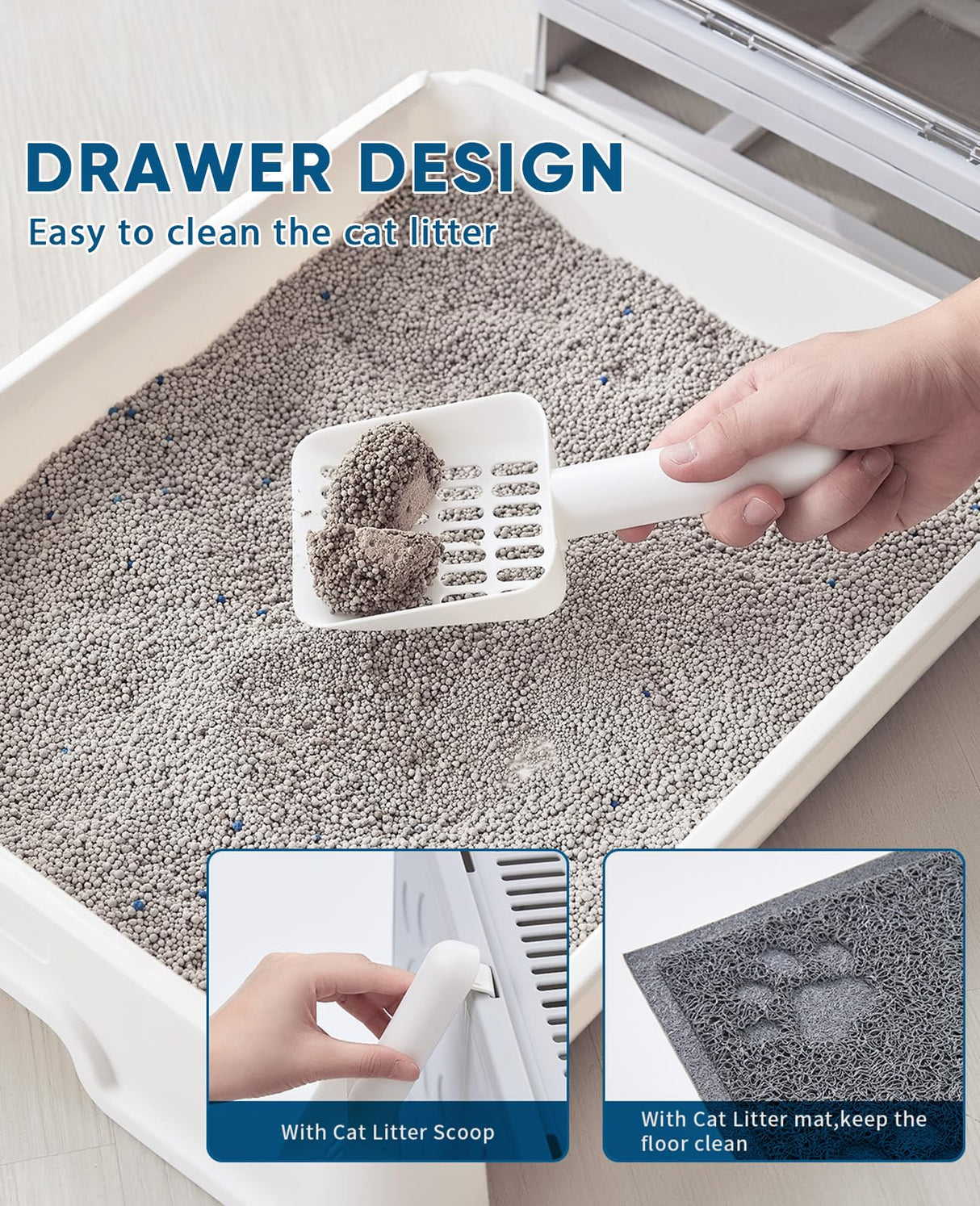 Medario Cat Litter Box with Litter Mat and Scoop, Large Foldable Litter Box with Lid, Front Entry Top Exit Kitty Box, Odor Control, Easy to Clean (Grey) Medario