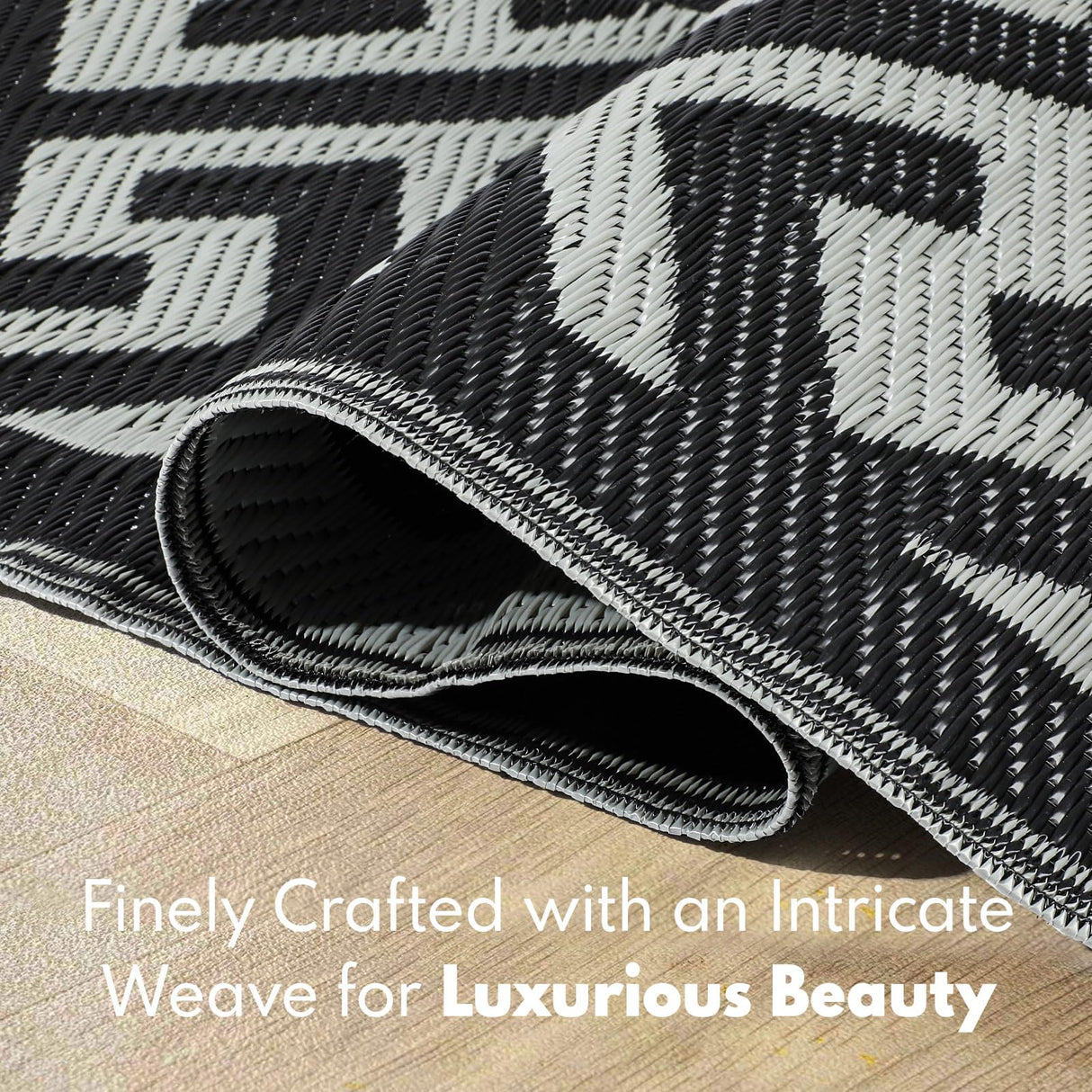 Waterproof Outdoor Rug 5x8 ft, Reversible Plastic Straw Rug, Easy to Clean Patio Rug, Portable Carpet for Patio, RV, Deck, Balcony, Backyard, Picnic, Beach, I-Shaped, Black PASAMIC