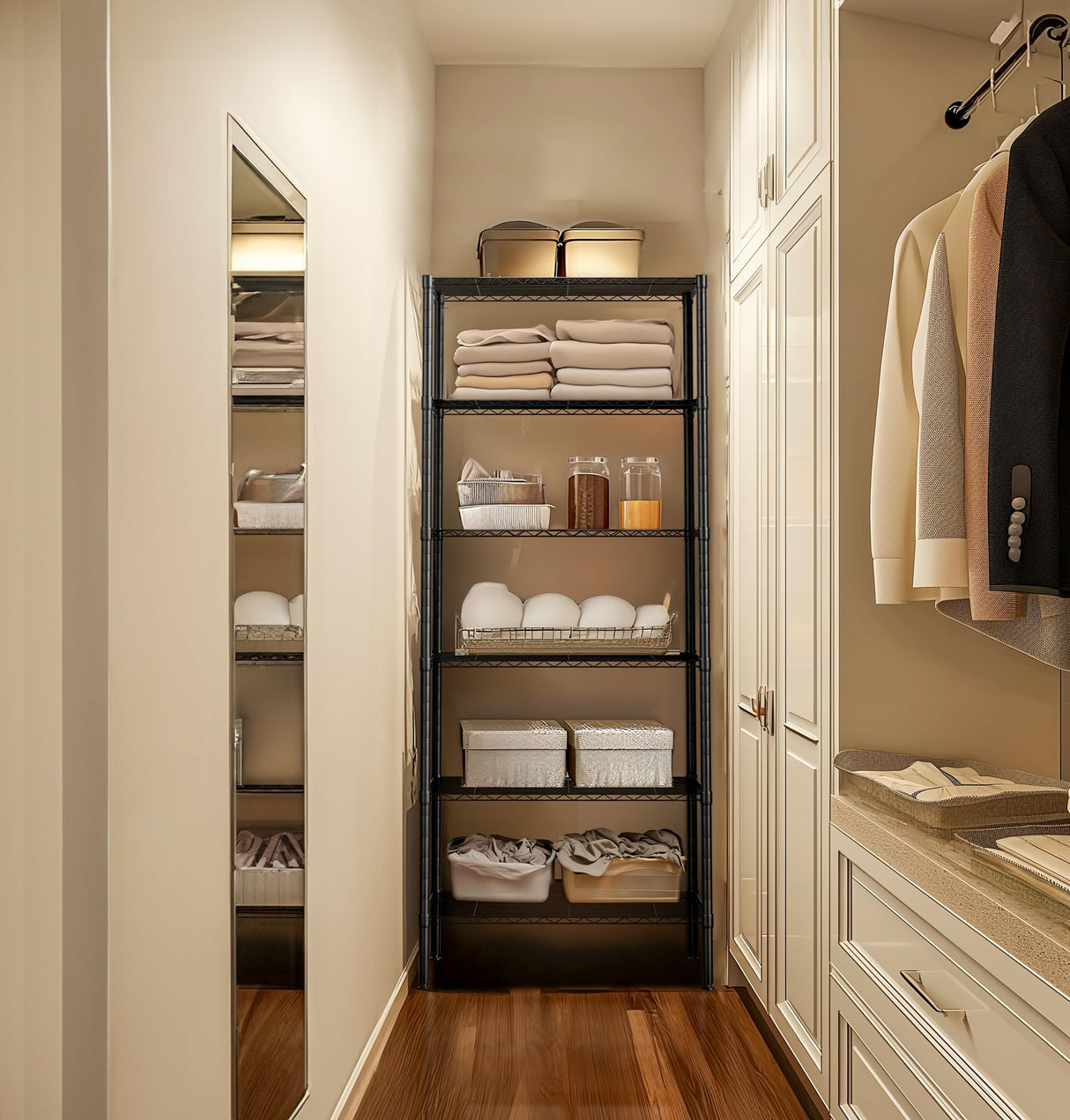 Finnhomy 6-Tier Wire Shelving Unit Adjustable Steel Wire Rack Shelving 6 Shelves Steel Storage Rack or Two 3 Tier Shelving Units with PE mat and Stable Leveling Feet, NSF Certified, Black Finnhomy