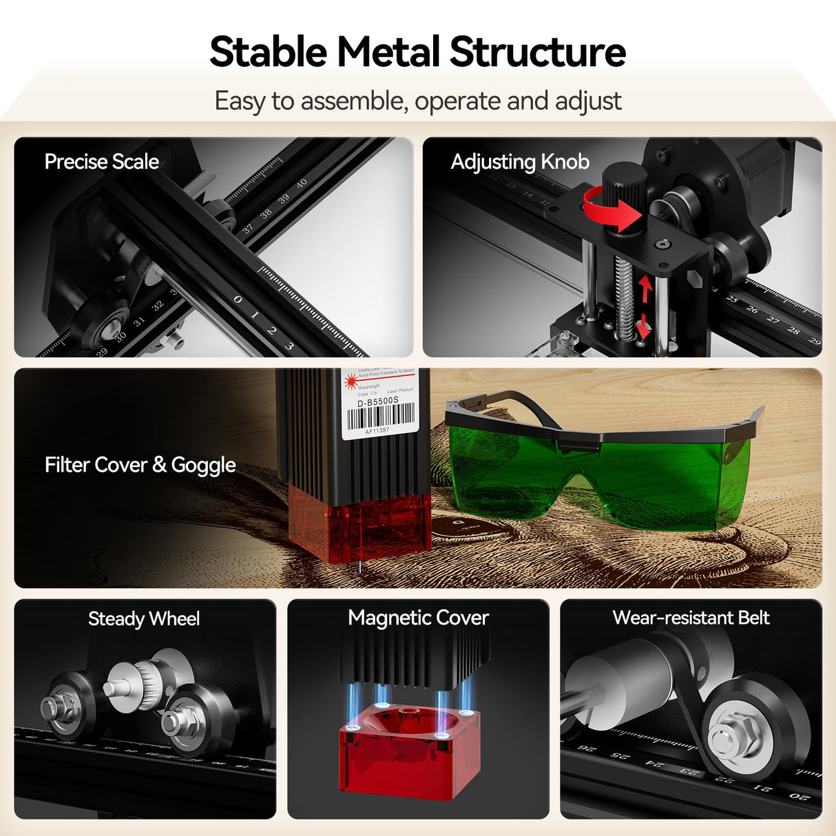 Laser Engraver, KENTOKTOOL LE400PRO 50W Laser Engraving Machine for Beginners, 5.5W Power High Precision Metal Laser Engraver and Cutter Machine for Wood, Acrylic, Leather, for Commercial and Domestic KENTOKTOOL