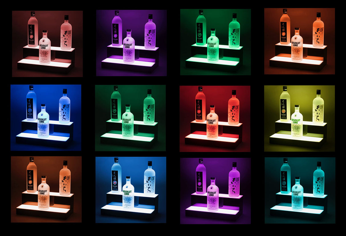 Boss Premium® BarUSA™ LED Lighted Bar Shelf Display Liquor Bottle Alcohol Whiskey Shelves Rack Stand Tray Units for Home Bar Living Room Accessories and Decor - Designed in USA (2-Step, 16 Inch) Boss Premium