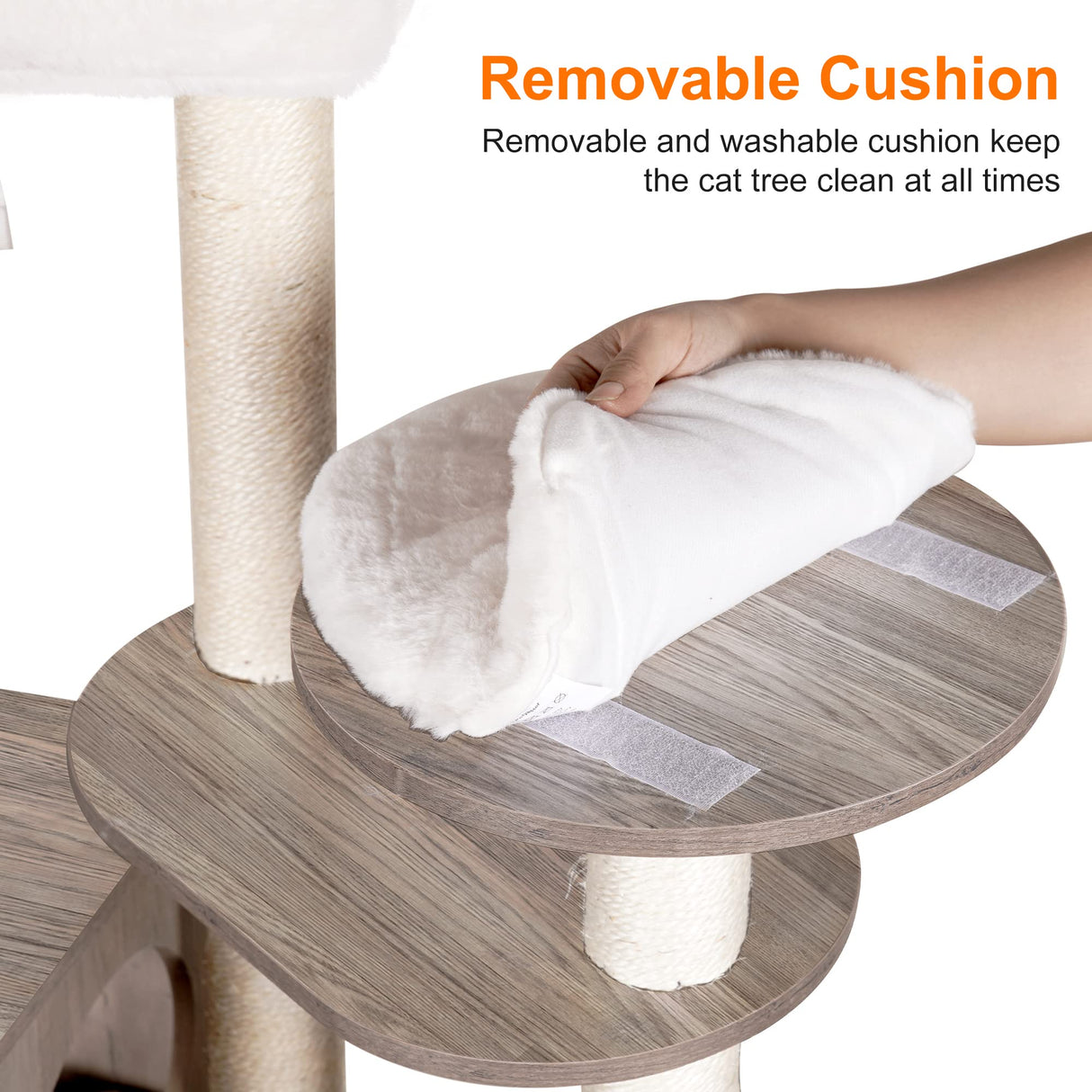 Heybly Cat Tree, Wood Litter Box Enclosure with Food Station, All-in-one Indoor Cat Furniture with Large Platform and Condo, Modern Style Cat Tower, Hammock, Rustic Gray HCT100SG Heybly