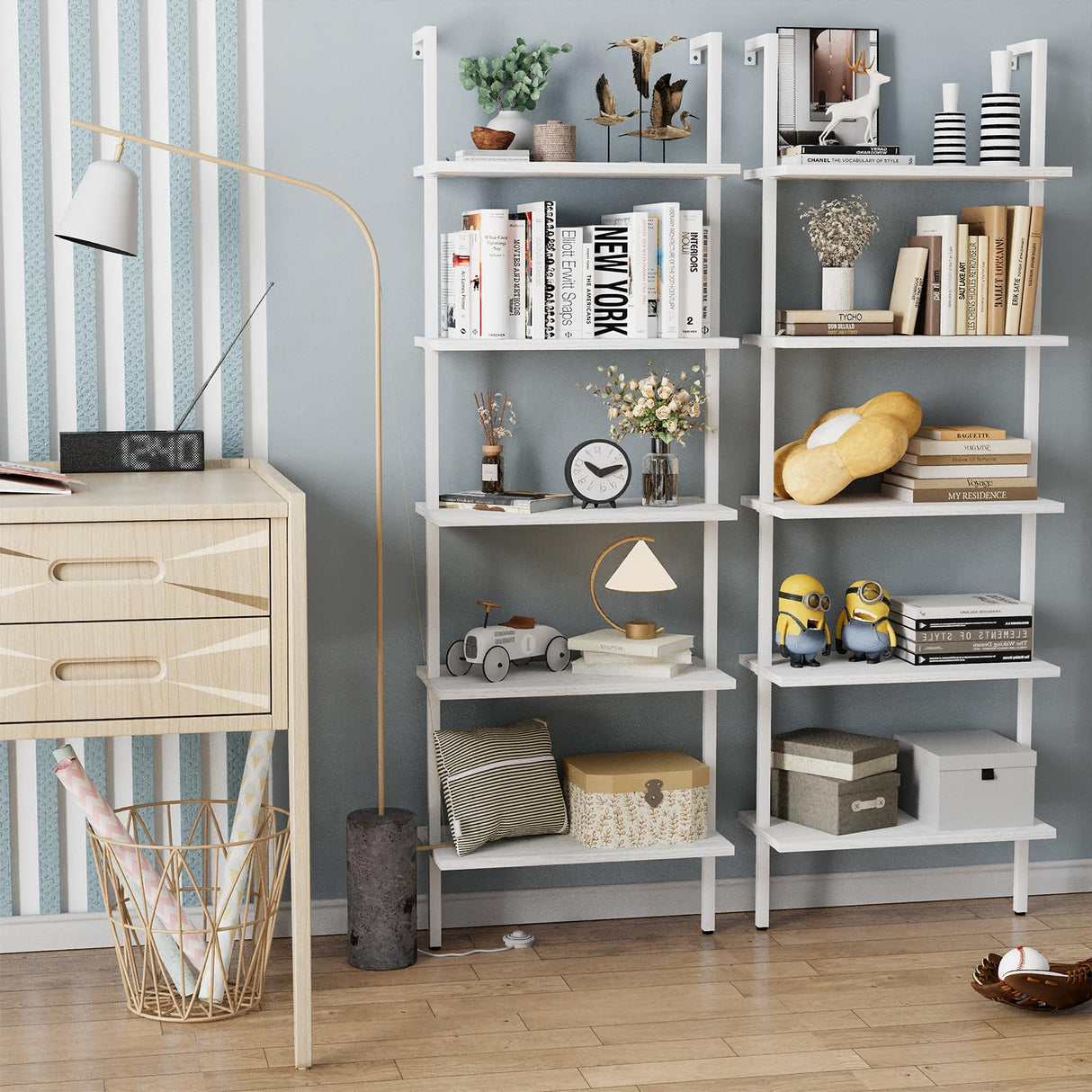 Aboxoo 5-Tier White Ladder Shelf - Industrial Wood Rack for Books, Plants & More aboxoo