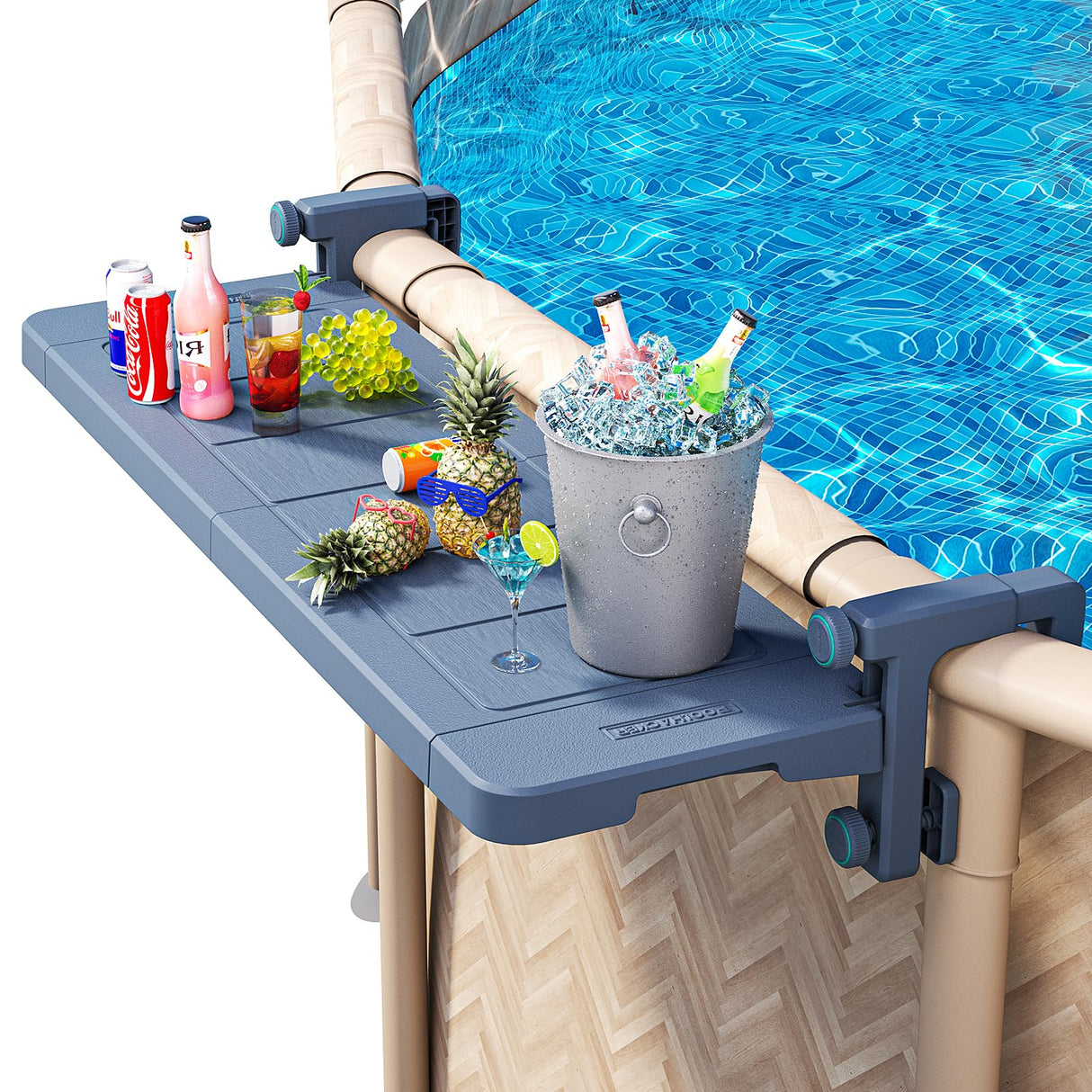 POOLHACKER Poolside Bar, Swim Up Bar Exclusively for Above-Ground Round Pools. Patio Poolside Table Smart Fold Easy Maintenance, Weather Resistant Stable Tabletop (Phantom Gray) POOLHACKER