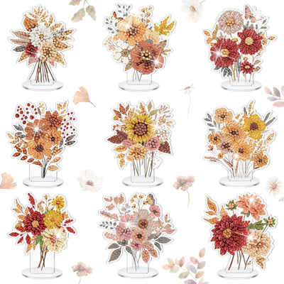 Kosiz 9 Pcs Thanksgiving Diamond Painting Tabletop Decorations Fall Wildflower Diamond Art Kits for Adults Double Sided Acrylic Flower Centerpiece for Tables DIY Crafts Party Decor Thanksgiving Gifts
