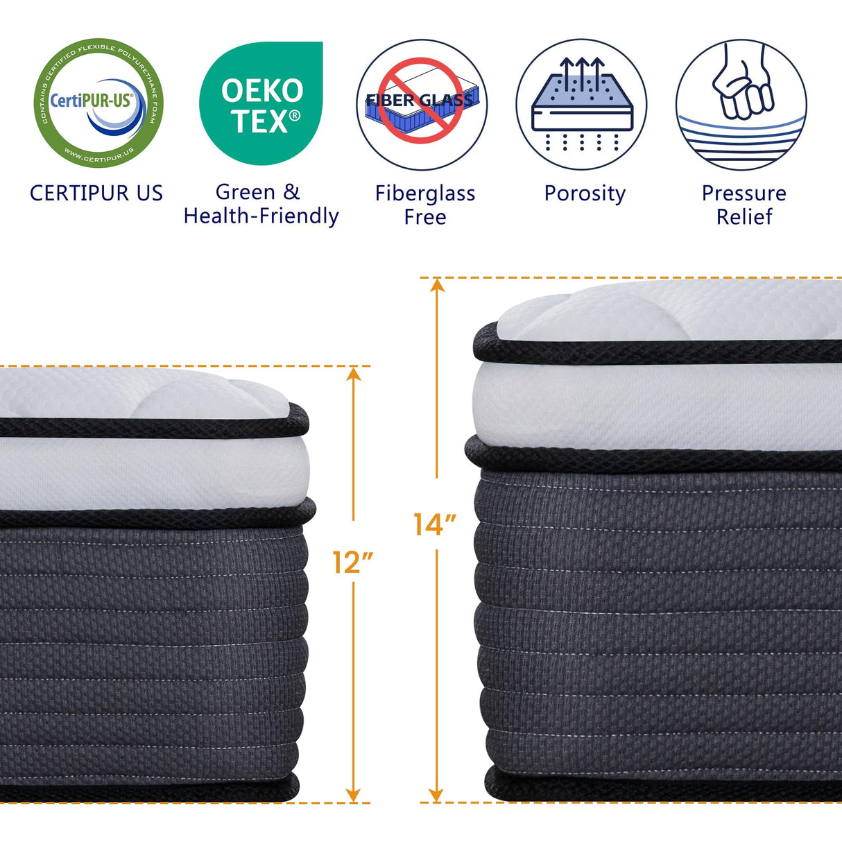 Full Mattress, 14 Inch Pillow Top Hybrid Mattress in a Box Medium Firm Fiberglass-Free, Soft Breathable Pressure Relief Memory Foam Pocket Innerspring Bed, CertiPUR-US Certified PAMYO