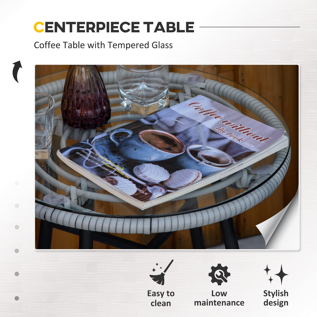 Outsunny 3 Piece Patio Bistro Set, PE Rattan Outdoor Furniture with Cushioned Barrel Chairs & Glass Coffee Table, Conversation Set for Porch, Backyard, Apartment, Balcony, Mixed Gray Outsunny