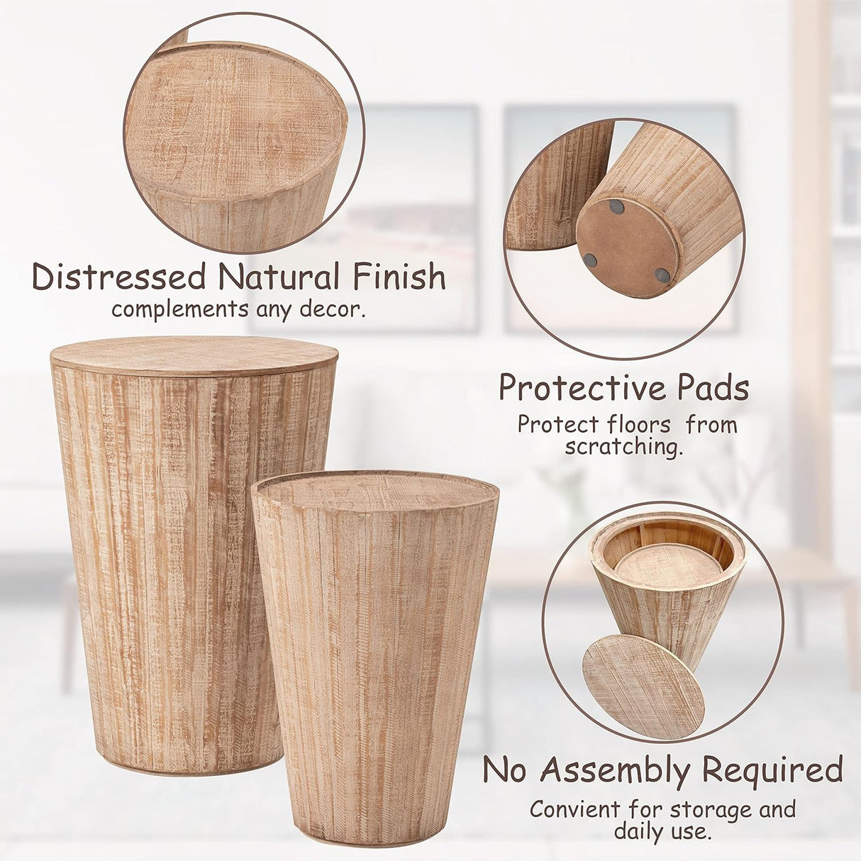 Aoikax Farmhouse Nesting Barrel Side Table, Rustic Space Saving Storage End Table Set Fully Assembled, Natural Distressed Finish Aoikax