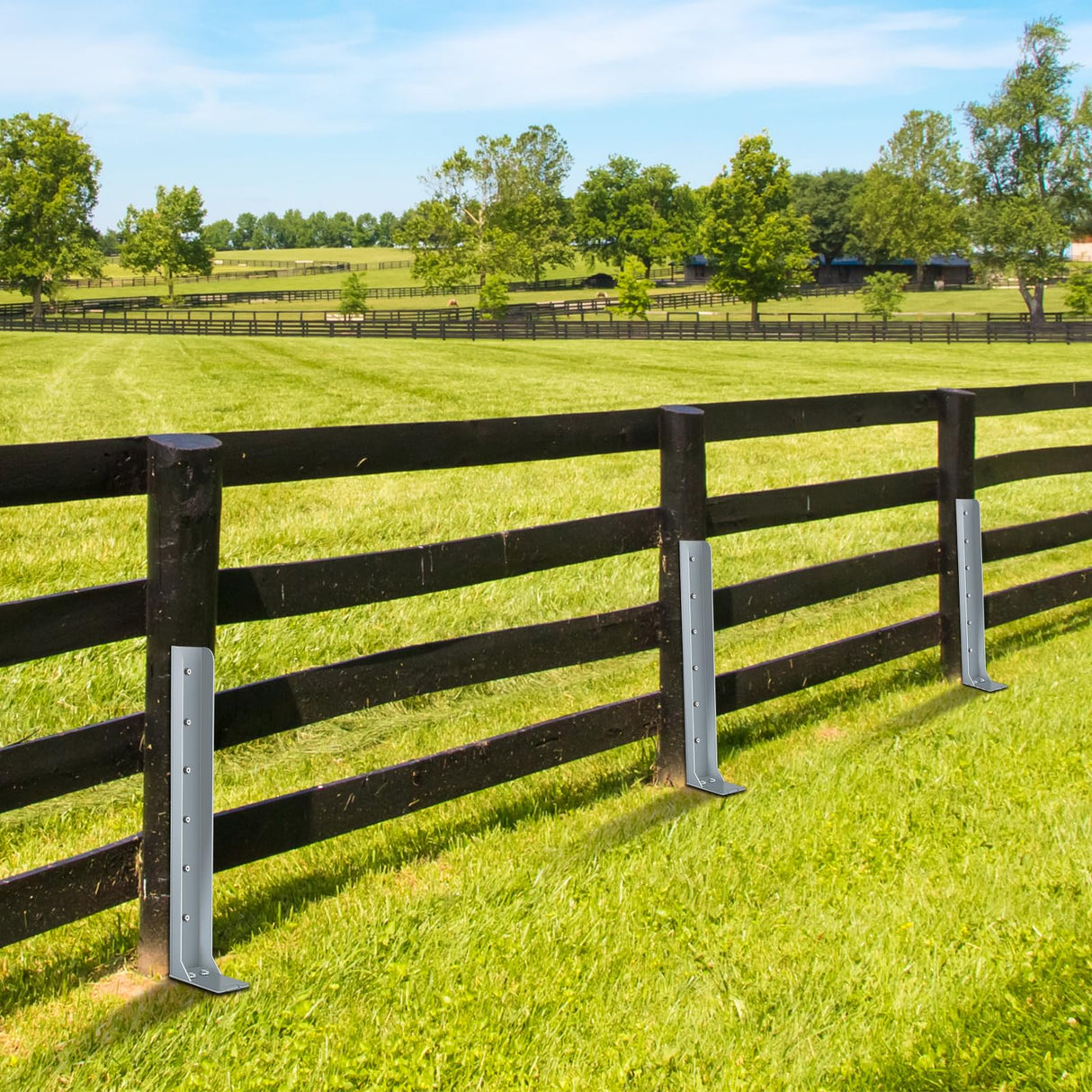 Raweao Fence Post Repair Stakes - 1 Pack Heavy Duty Steel Fence Post Anchor Ground Stakes for Repair Tilted or Broken Wood Fence Post Raweao