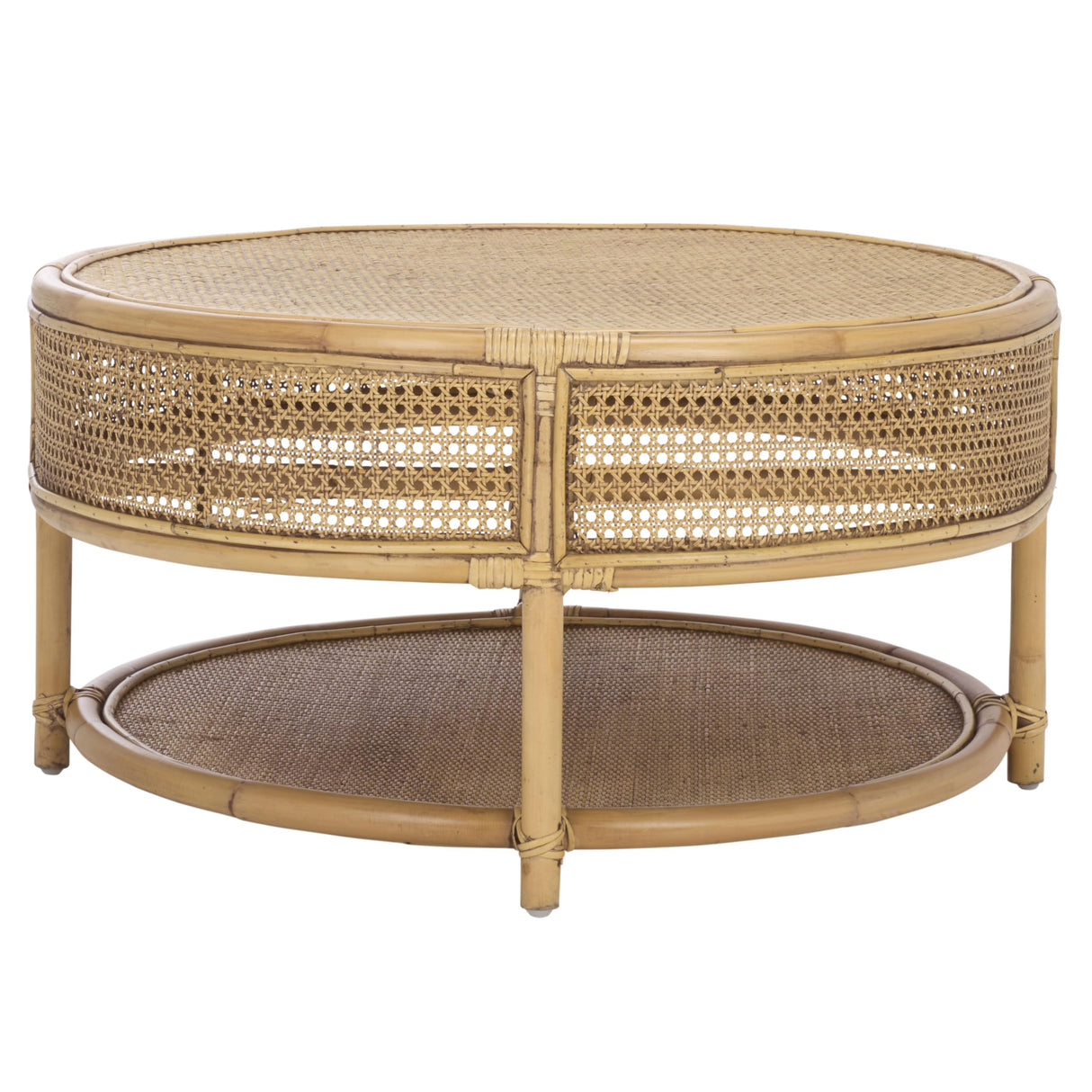 SAFAVIEH Home Collection - Arvid Honey Brown Wash Rattan Coffee Table, Round Boho Coastal Design, Fully Assembled (COF6512B)