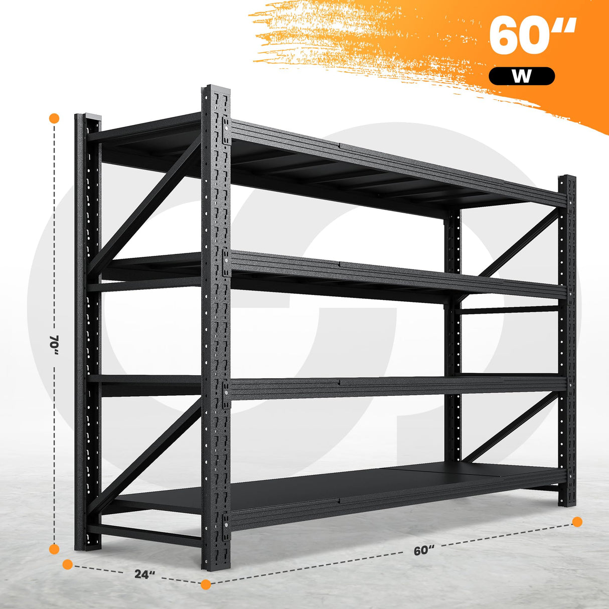 60” W Heavy Duty Garage Shelving, 5000LBS Metal Storage Shelves, 4 Tier Storage rack shelf, Steel Industrial Shelving , Adjustable Standing Shelf for Basement / Warehouse 60"W x 24"D x 70"H, Black AFAIF
