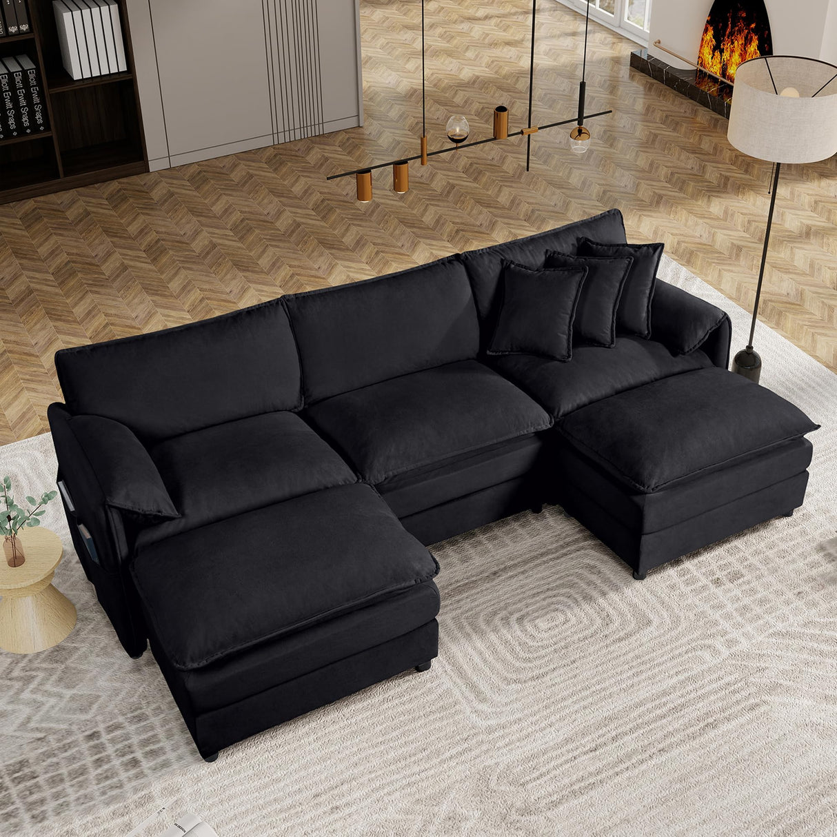 110" Modular Sectional Sofa,U-Shaped Chenille Sofa Couch with Movable Ottoman,Modern 5 Seat Cloud Sectional Couches for Living Room Office Home (Black, 110" U-5 Seater) Anwick