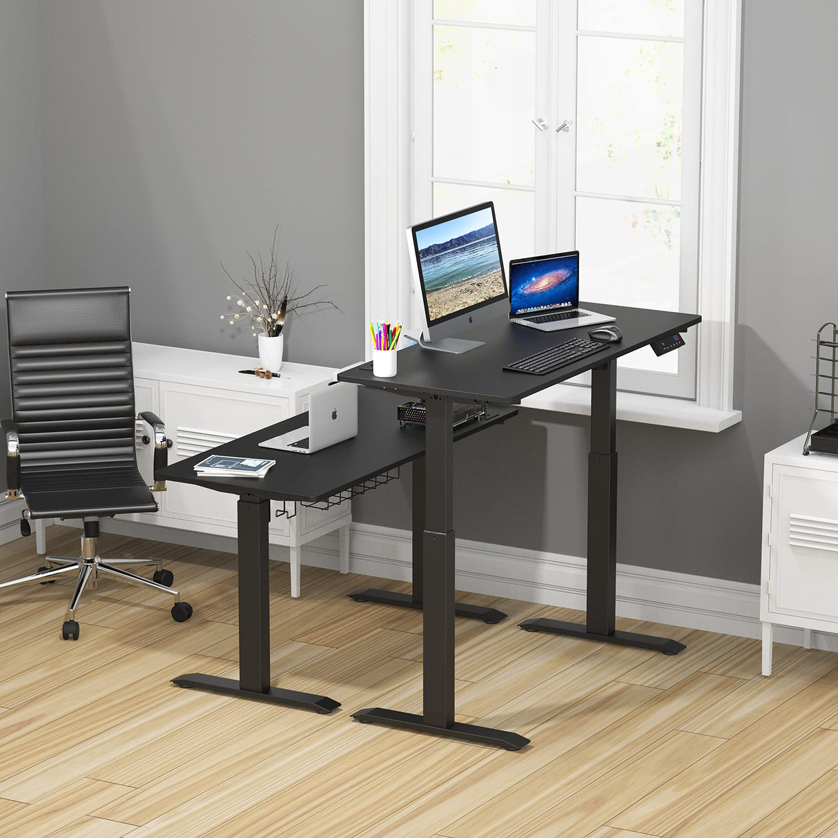SHW Memory Preset Electric Height Adjustable Standing Desk, 48 x 24 Inches, Black SHW