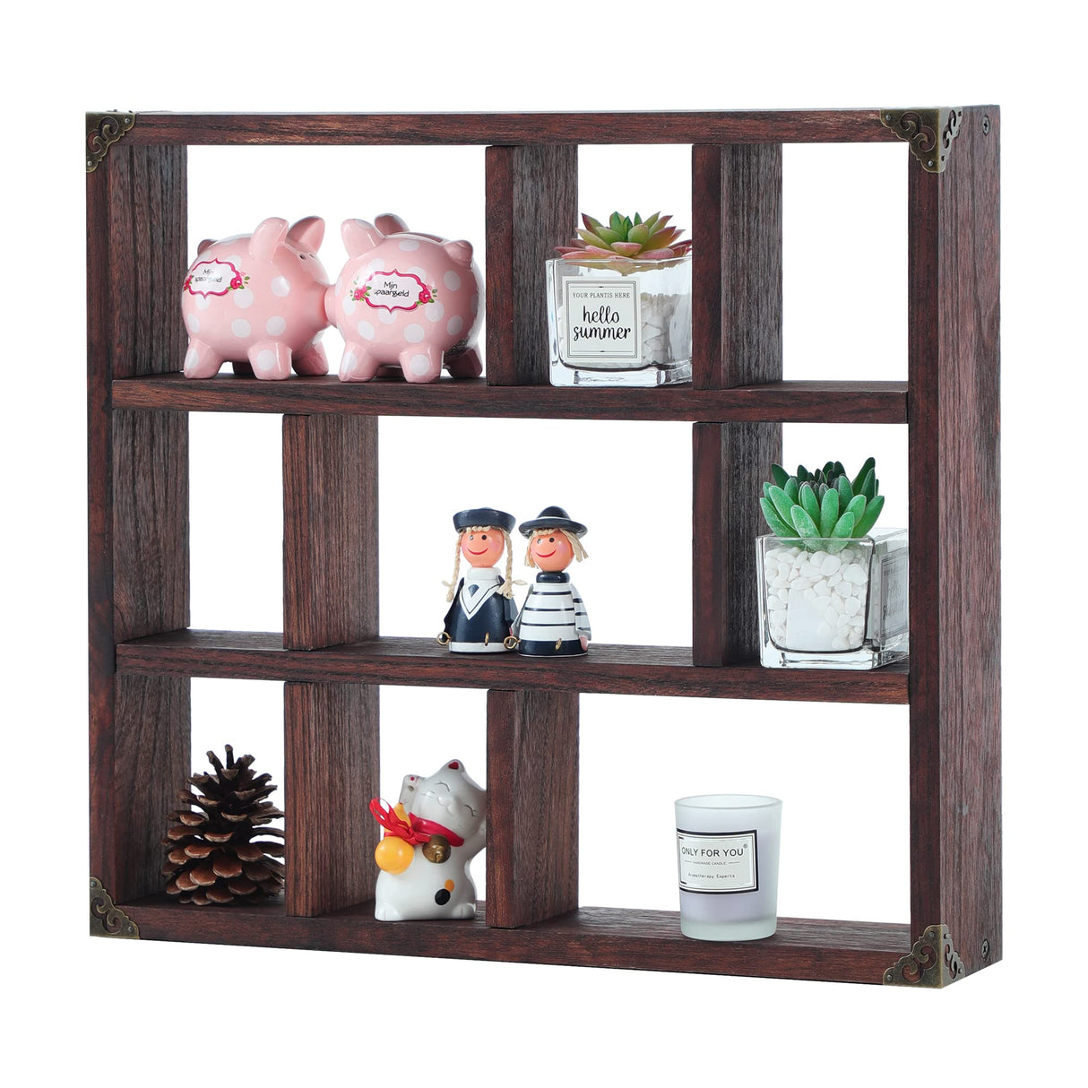 FIRMINANA Rustic Shadow Box Shelf,17.7x15.7-Inch Wall-Mounted (Vertical or Horizontal),9-Slot Rustic Wood Floating Shelves,Lightweight Solid Wood FIRMINANA