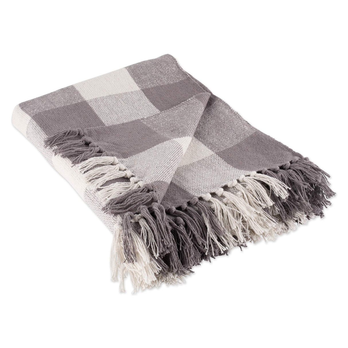 DII Buffalo Check Collection Rustic Farmhouse Throw Blanket with Tassles, 50x60, Gray/White DII