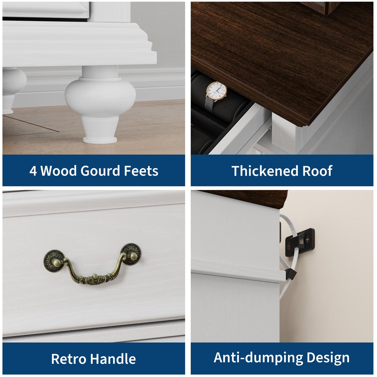 IDEALHOUSE Farmhouse Tall Dresser for Bedroom with 7 Drawers, 50" Tall Large Wood Chest of Drawers with Jewelry Storage for Bedroom, Living Room, Hallway, White IDEALHOUSE