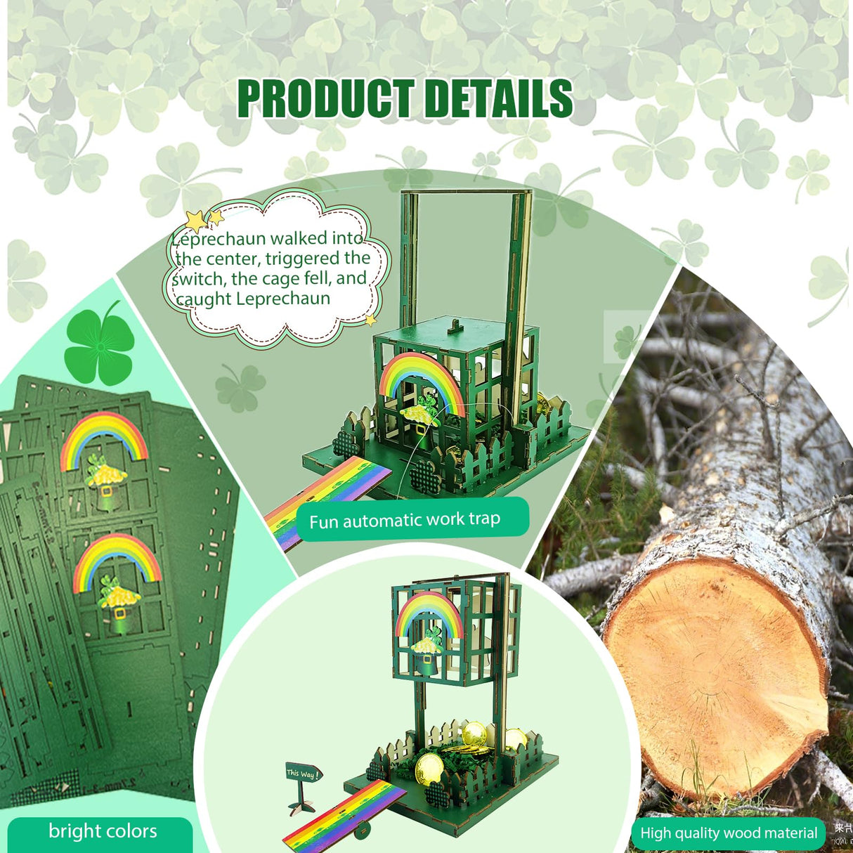 Vecacosic Leprechaun Trap Kit for Kids, Wood DIY How to Catch A Leprechaun Kit St Patricks Day Leprechaun Trap Decorations, Funny Leprechaun Trap Kit Supplies Toys Crafts Gift (B) Vecacosic