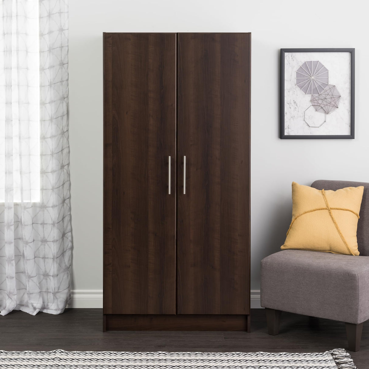 Prepac Elite 32" Storage Cabinet Closet, Brown Storage Cabinet, Linen Cabinet, Wardrobe Cabinet with Hanging Rail and Shelves 20" D x 32" W x 35" H, EEW-3264 Prepac