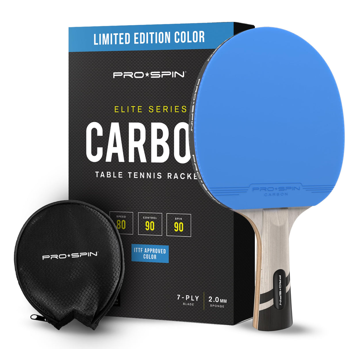 PRO SPIN Ping Pong Paddles - Professional Level Table Tennis Rackets with Carbon Fiber for Superior Control | 7-Ply Blade, Premium Rubber, 2.0mm Sponge | Includes Protector Case (Blue (1-Pack)) PRO SPIN