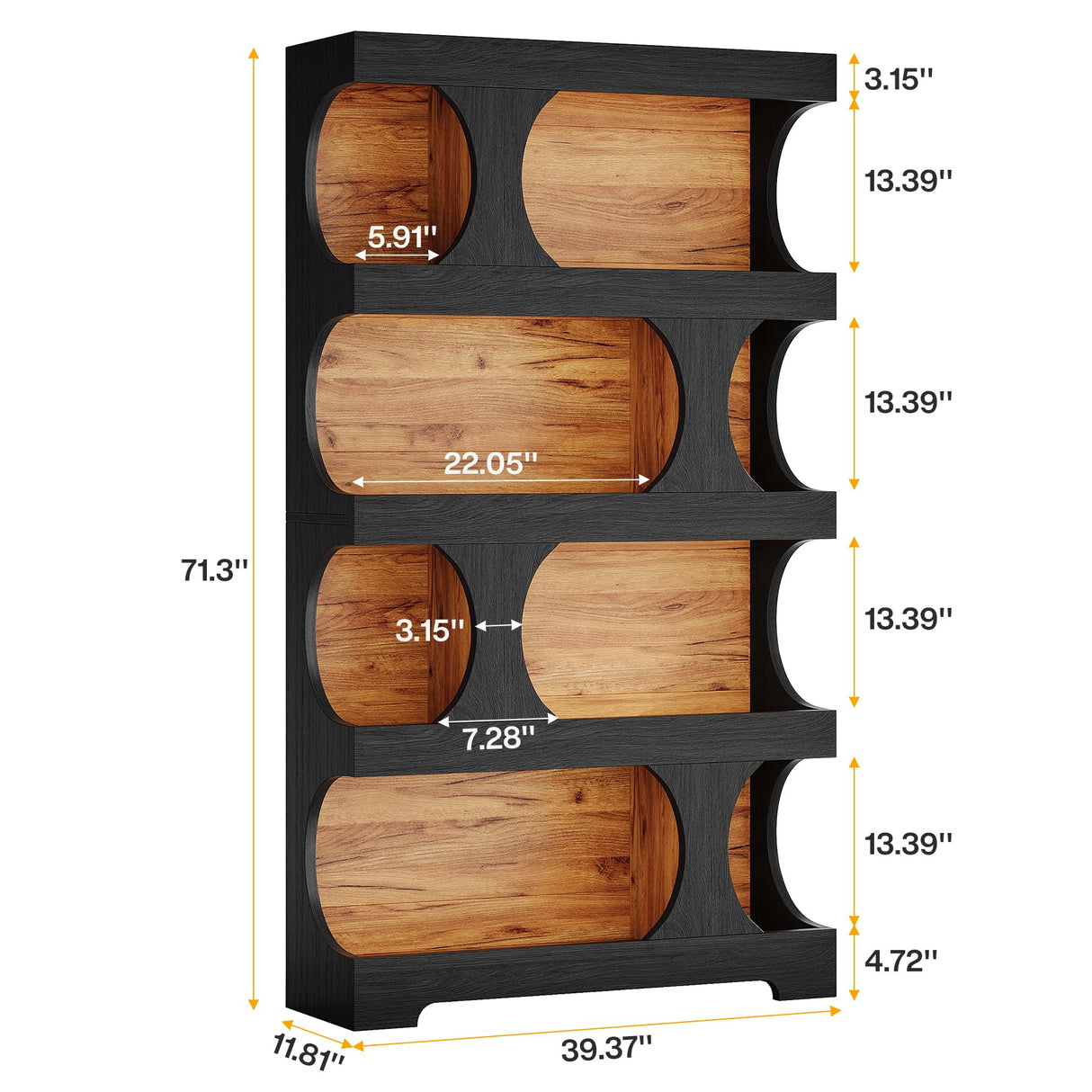 Tribesigns 71" Tall Black Bookcase, Modern Asymmetrical Bookshelf, 4-Tier Freestanding Display Shelf with Classic Shape, Large Library Book Shelf for Living Room, Home Office Tribesigns