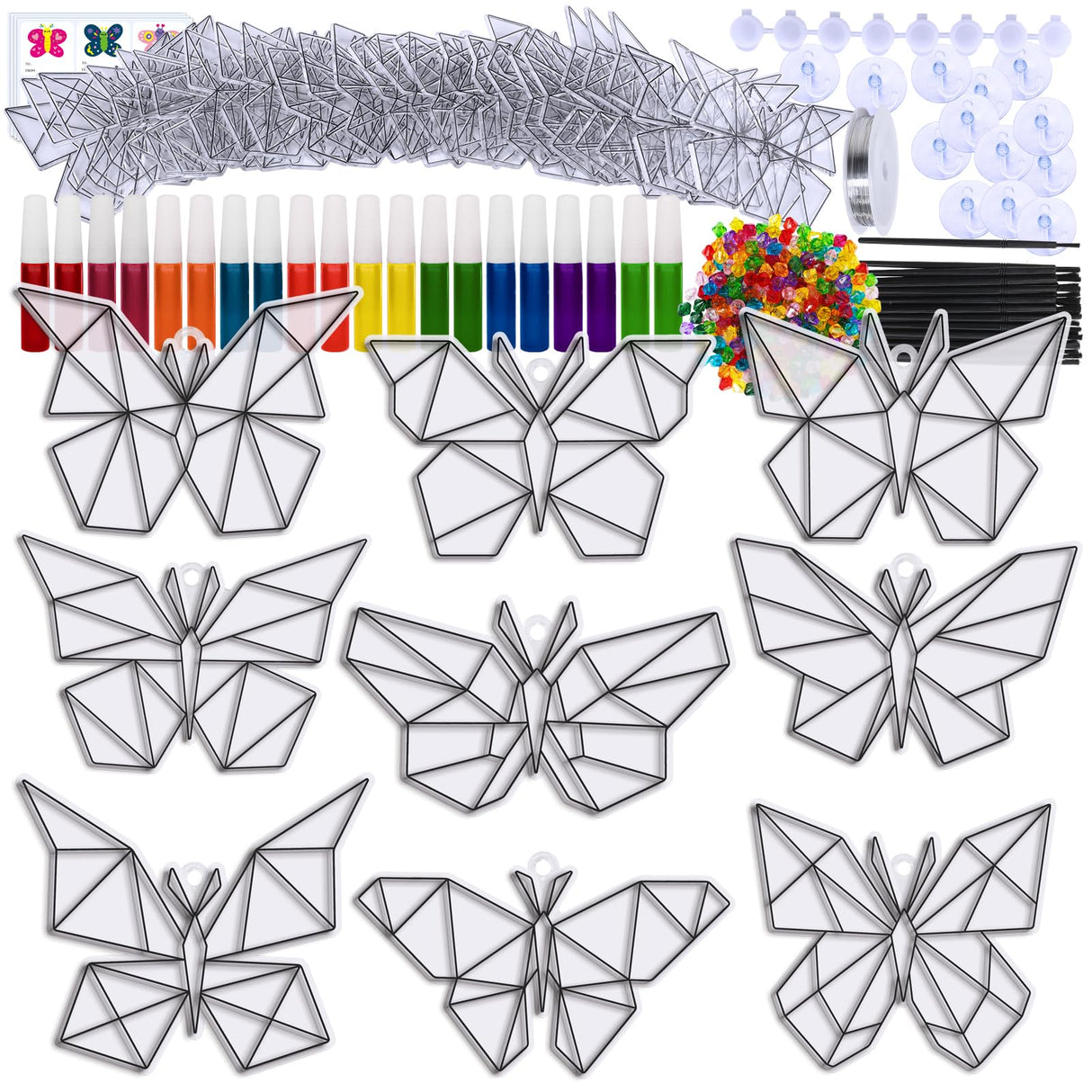 Winlyn 27 Sets Butterfly Suncatchers Ornaments Decorations DIY Window Paint Art Craft Kits Rainbow Sun Catchers Painting Kit for Kids Spring Summer Camping Classroom Party Activities Art Project Winlyn