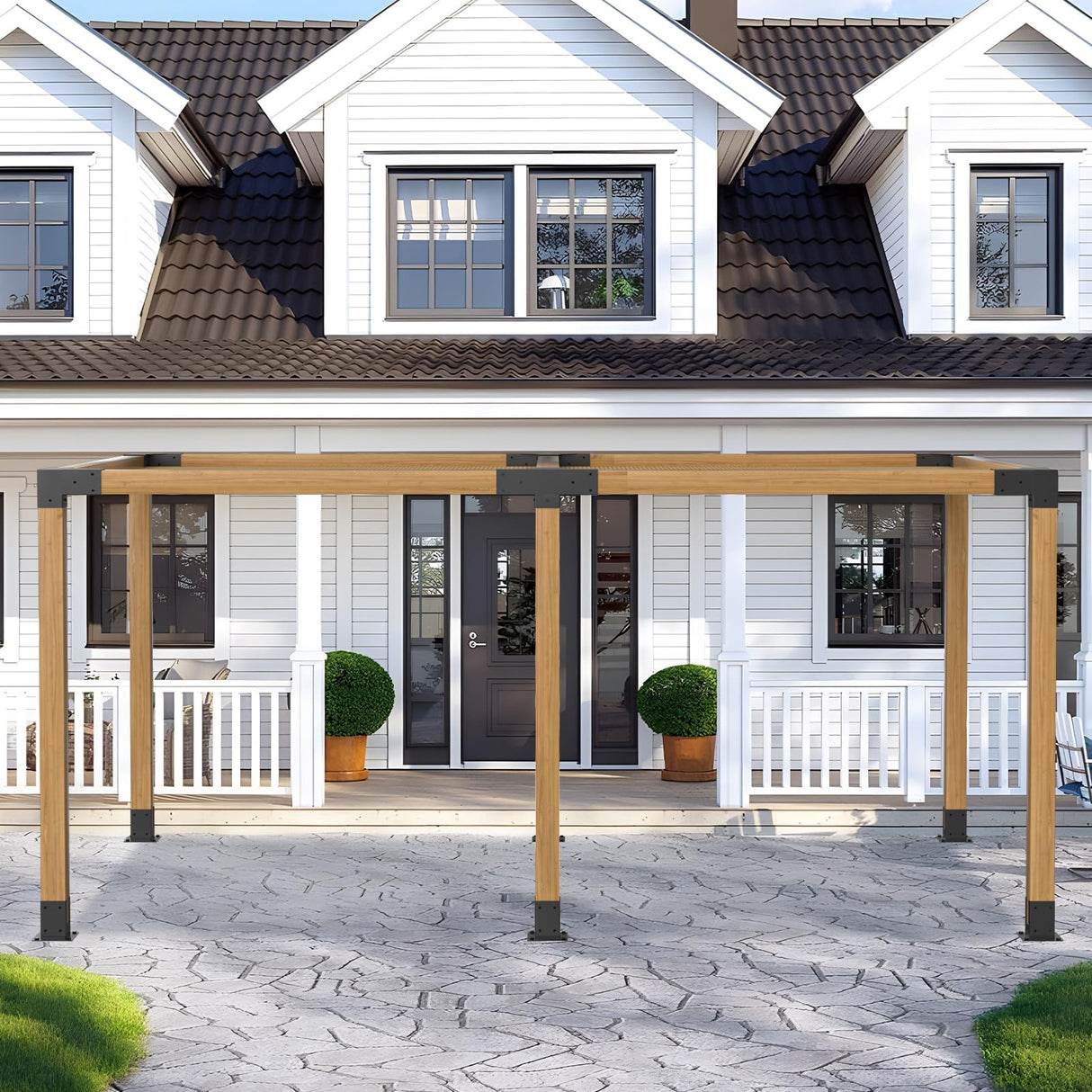 Wilkblck Pergola Brackets Kit 4''x 4'', Gazebo Brackets 2 Set Heavy Duty 4-Way Right Angle Corner Bracket with Pergola Post Base, DIY Pergola Kit Wilkblck