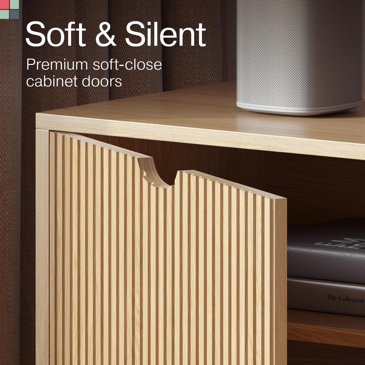 Contemporary Fluted TV Stand - Media Console - 70 Inch Entertainment Center with Storage - Console Table for Living Room and Bedrooms - Supports 32 to 80" TVs - Soft-Close Cabinet Doors (Light Oak) Stead