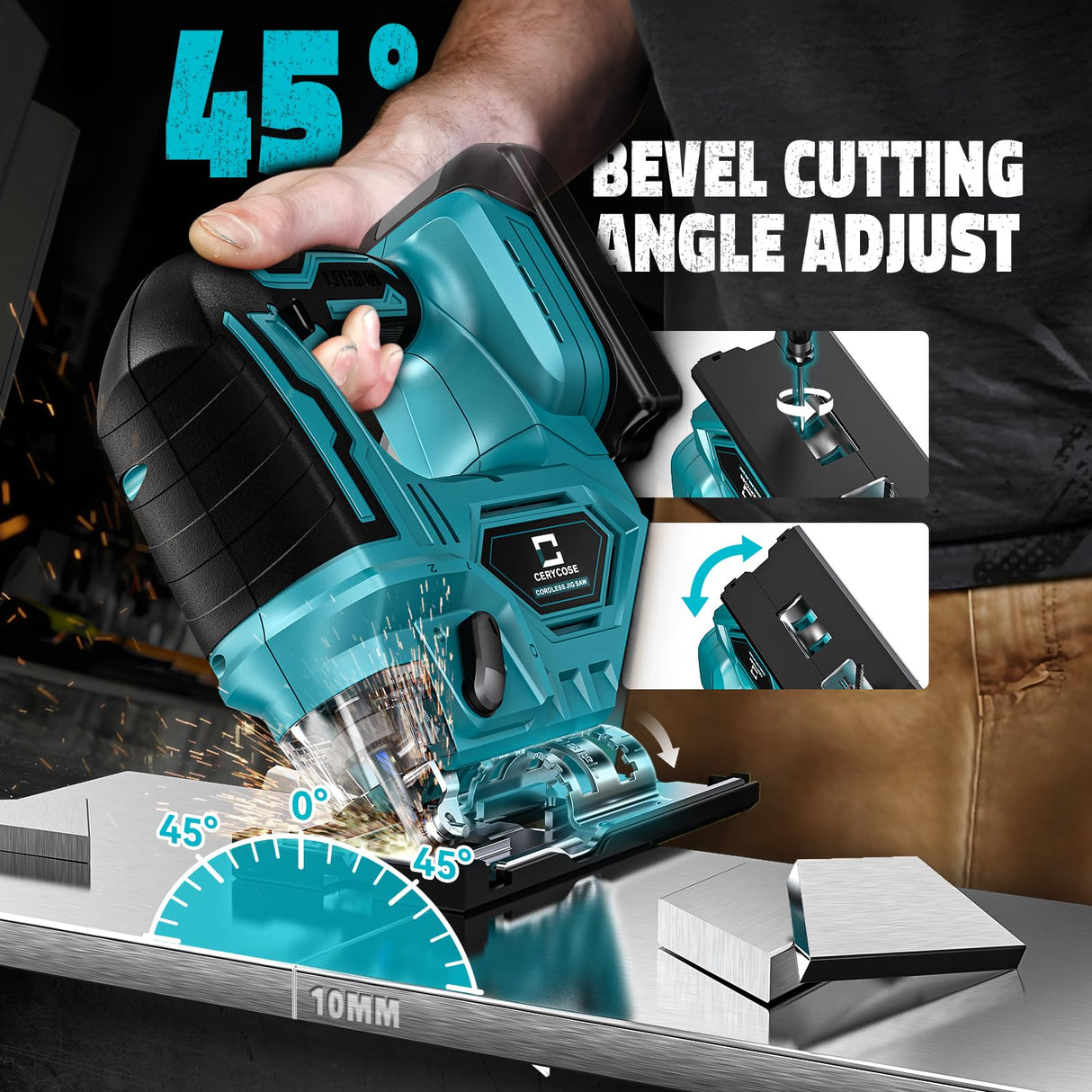 Jig Saw for Makita 18V Battery, Cordless Jigsaw Tool Brushless Motor, Variable Speed, Bevel Angle (0°-45°), LED Light with 3 Position Orbital Setting for Straight/Curve/Circle/Cutts (No Battery) Cerycose