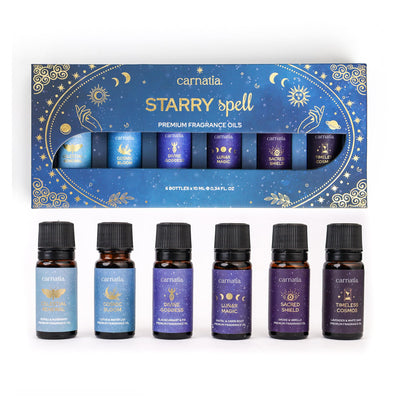 Carnatia Starry Spell Fragrance Oil Set – 6 Magical & Calming Aromatherapy Blends for Stress Relief, Relaxation & Emotional Wellness | Mystical Fragrance Oils for Diffusers, Massage & Meditation