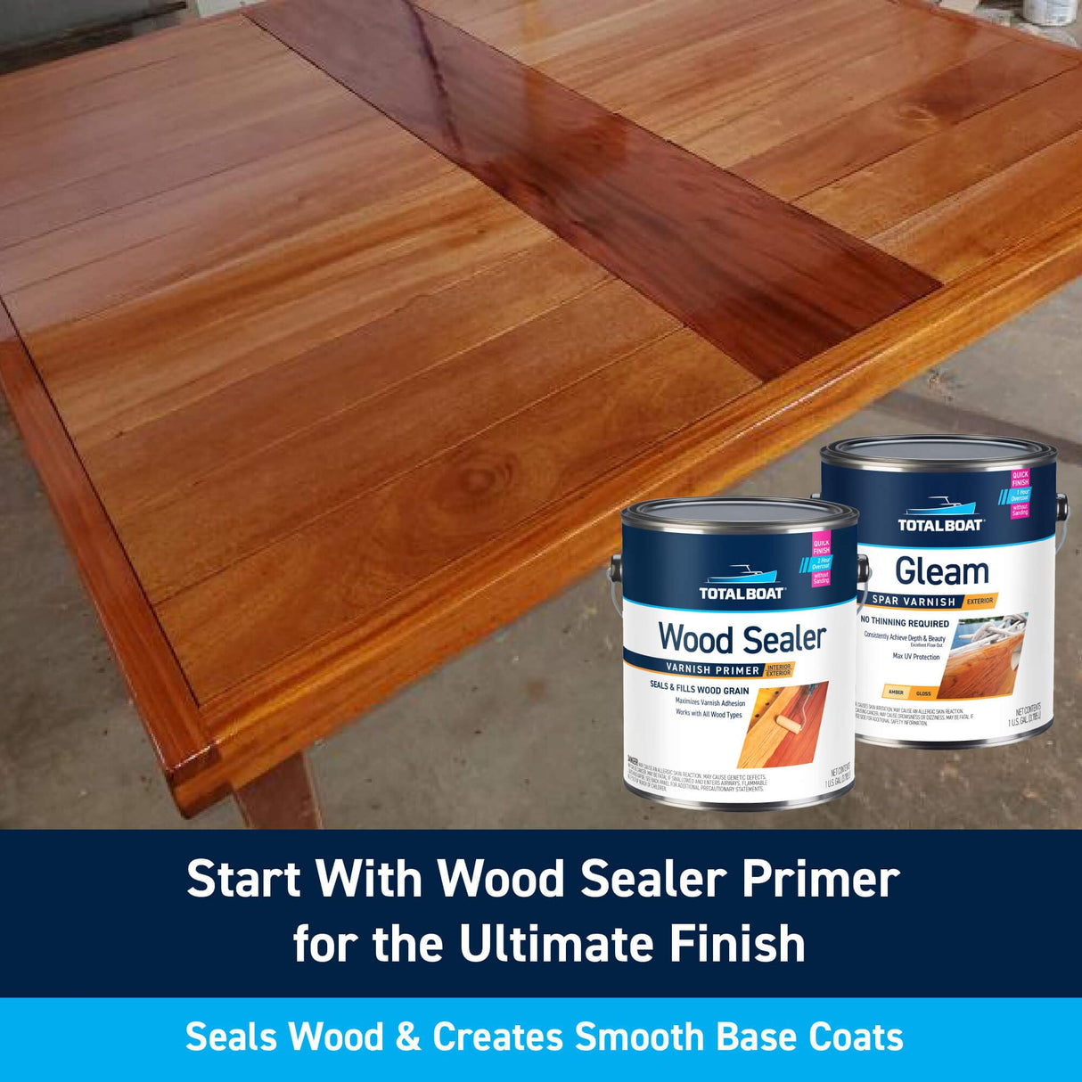 TotalBoat Gleam Marine Spar Varnish, Gloss and Satin Polyurethane Finish for Wood, Boats and Outdoor Furniture (Satin Low-Sheen Quart) TotalBoat