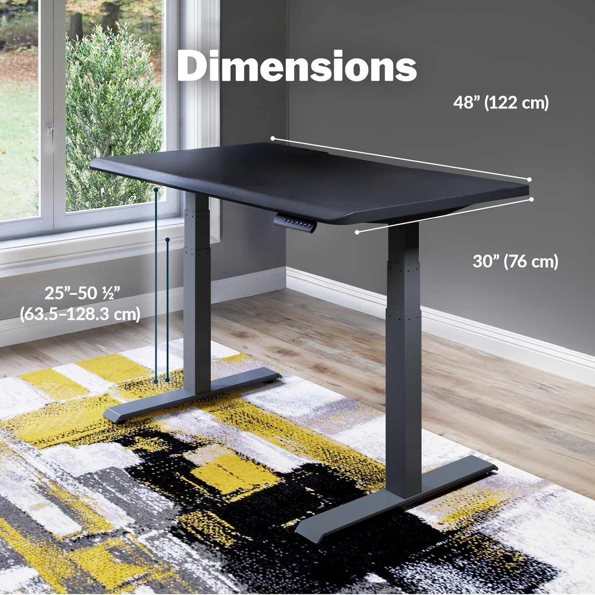 Vari ComfortEdge 48x30 Inches Black Standing Desk- Electric Adjustable Height Desk- Sloped Front Edge Ergonomic Gaming Table- Easy Assembly, Stable T-Style Legs- Varidesk- 2 Packages Vari