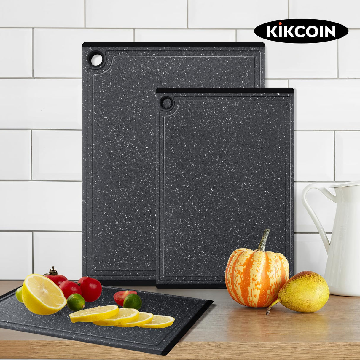 Plastic Cutting Boards for Kitchen, 3-Piece Large Cutting Board Set Dishwasher Safe Chopping Boards with Non-slip Feet and Juice Grooves, Kikcoin Kikcoin