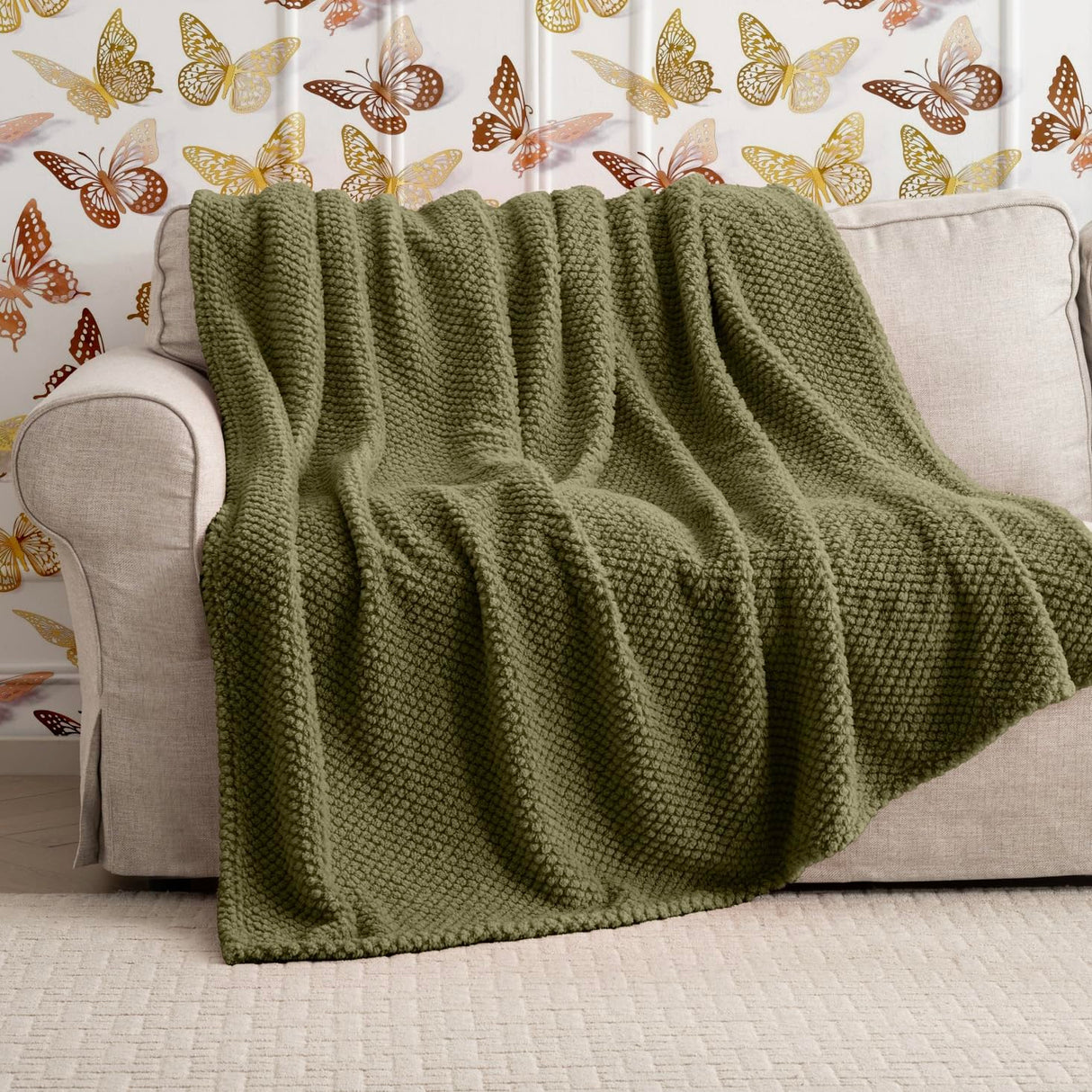 Super Soft 300GSM Green XL Throw Blanket for Couch, Couch Sofa Bed Throw, Lightweight Fuzzy Cozy Blankets for All Seasons Farmhouse, 50x70 Jungle Star