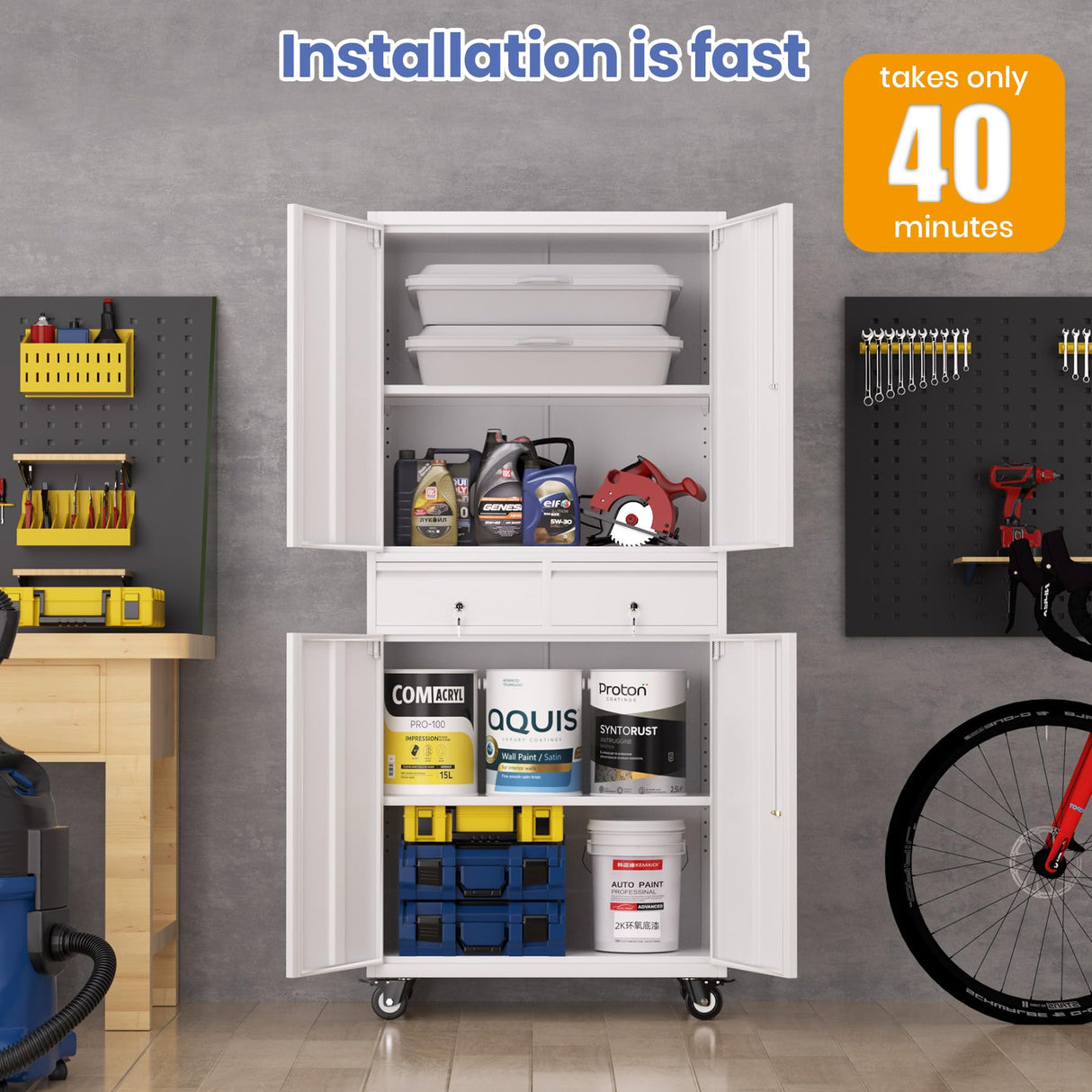 GAOMON Garage Storage Cabinet, 73 Inch Metal with 2 Drawers, Heavy Duty Tool Cabinet with Locking Doors and Adjustable Shelves GAOMON