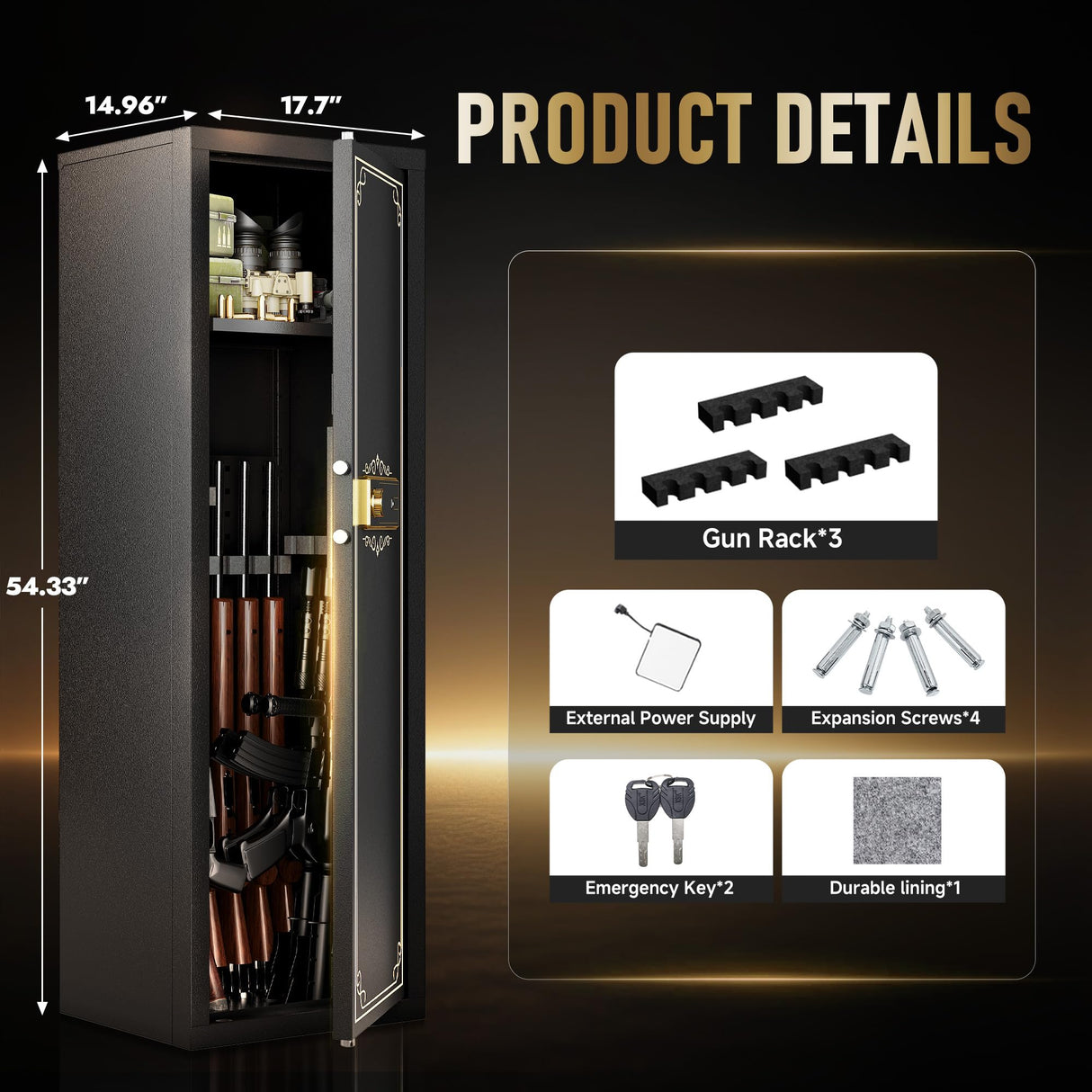 KAER 10-12 Gun safe,Rifle Safe,Gun Safes for Home Rifle and Pistols,Long Gun Safe for Rifle,Clearance Gun Safe with Digital Keypad,Adjustable Shelves,Unassembled KAER