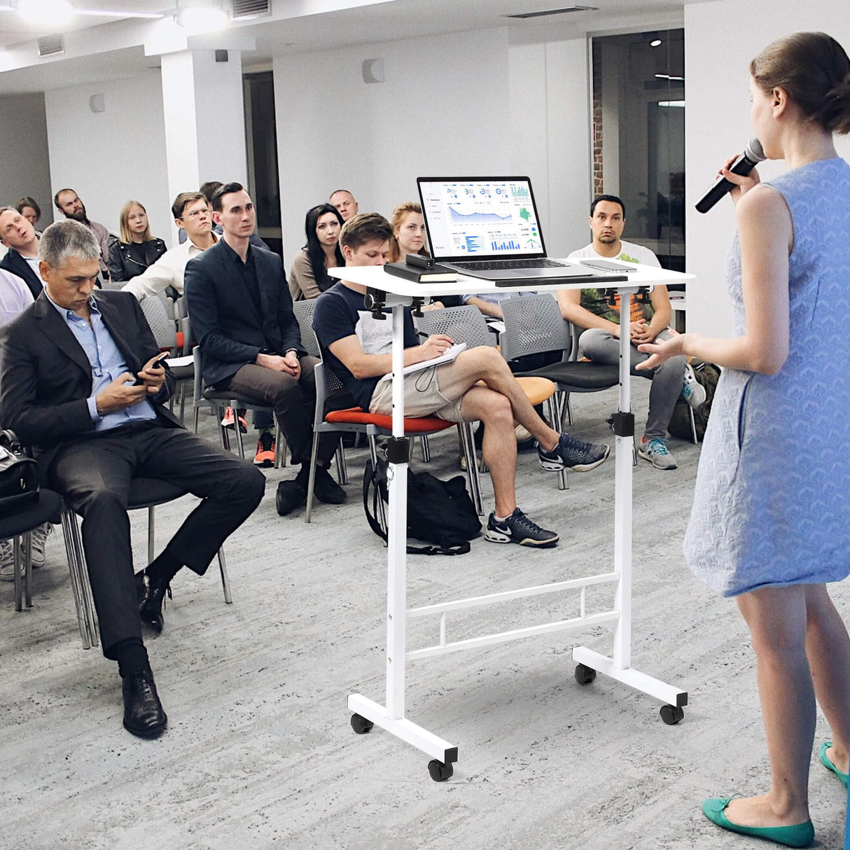 Small Standing Desk Adjustable Height,Rolling Computer Desk,Mobile Standing Desk with Wheels,Portable Stand Up Desk,Tall Computer Table,Adjustable Desktop Sit Stand Desk,Size 31.5x15.7 Inch White Dekhaoxe