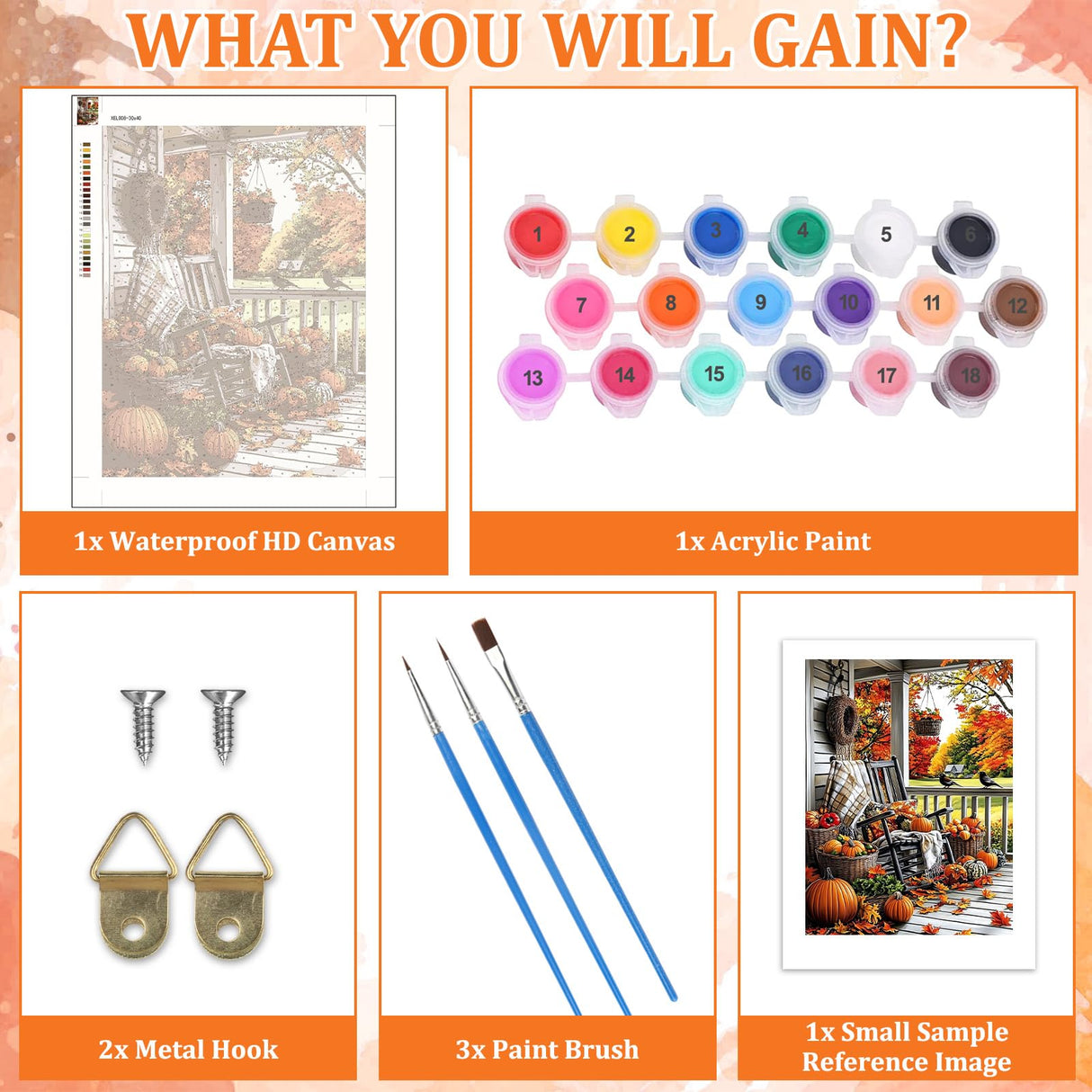 MAXBYE Paint by Numbers, Autumn Porch Adults' Paint by Number Kits, DIY Acrylic Paint Kit for Adults Beginners Unframed, Pumpkins Easy Oil Paint by Numbers Canva for Home Wall Decor 12x16inch MAXBYE