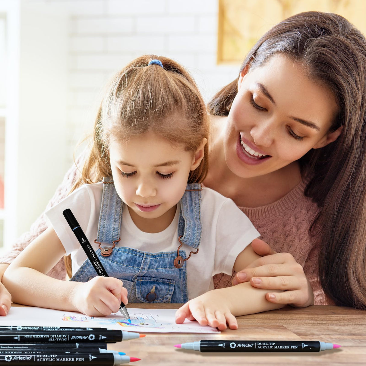 Artecho Acrylic Paint Pens 48 Colors, Dual Tip Acrylic Paint Markers with Brush Tip and Fine Tip for Rock Painting, Glass, Paper, Wood, Egg, Canvas, Ceramic, Fabric, leather, DIY Crafts Artecho